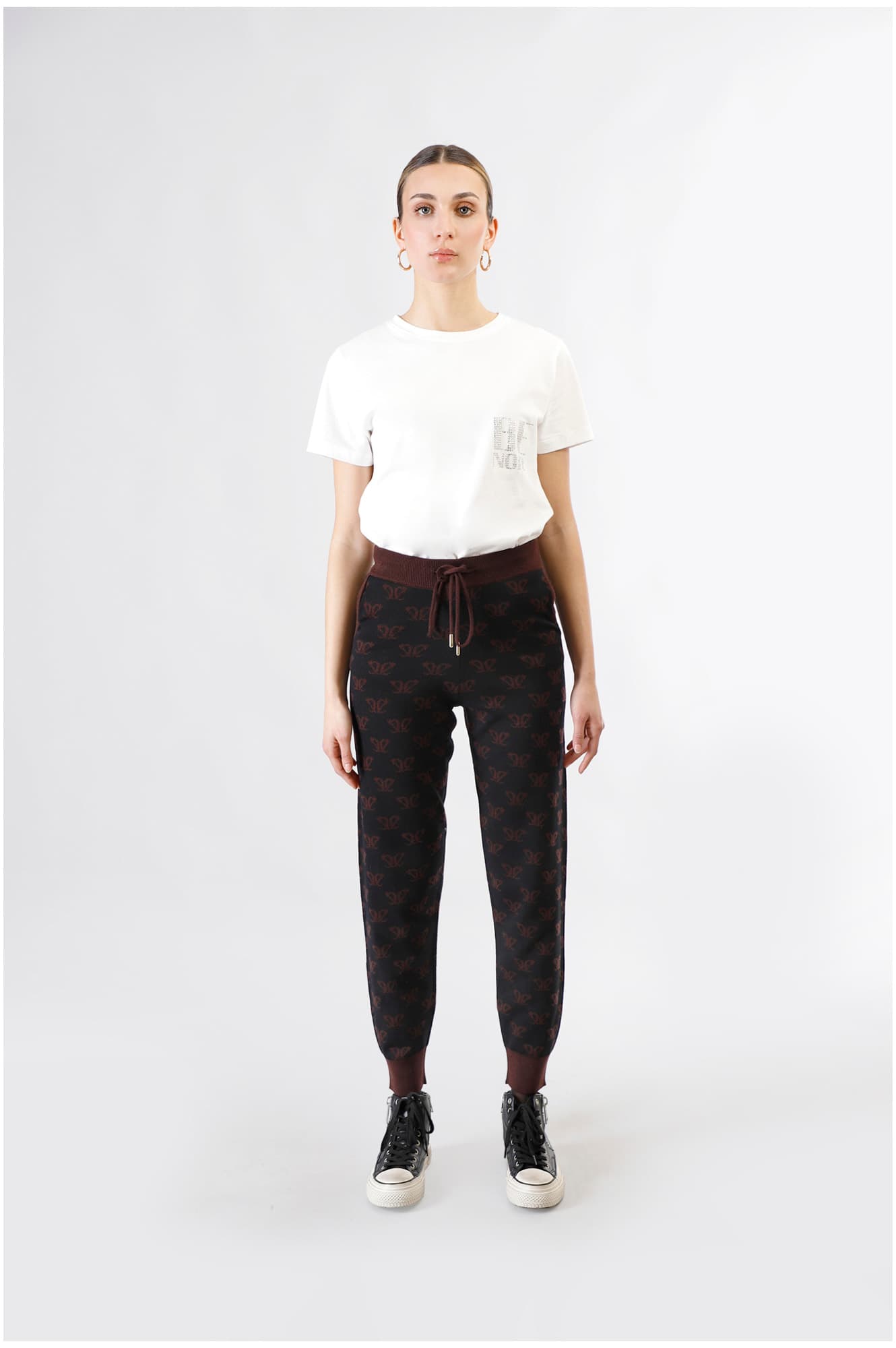 CafèNoir — Pantaloni in maglia con logo jacquard multinero