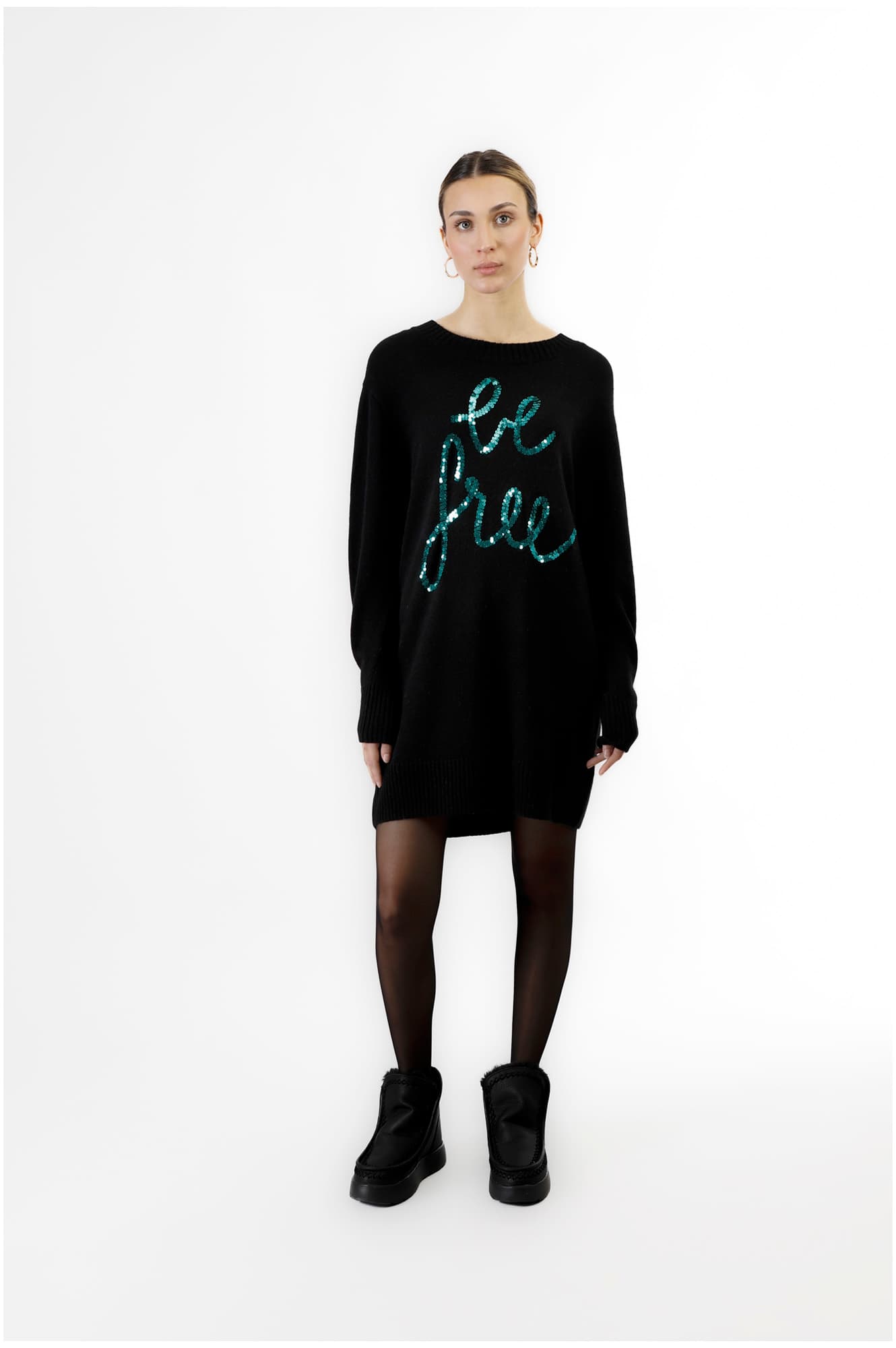 CafèNoir — Miniabito in maglia con ricamo pailettes nero