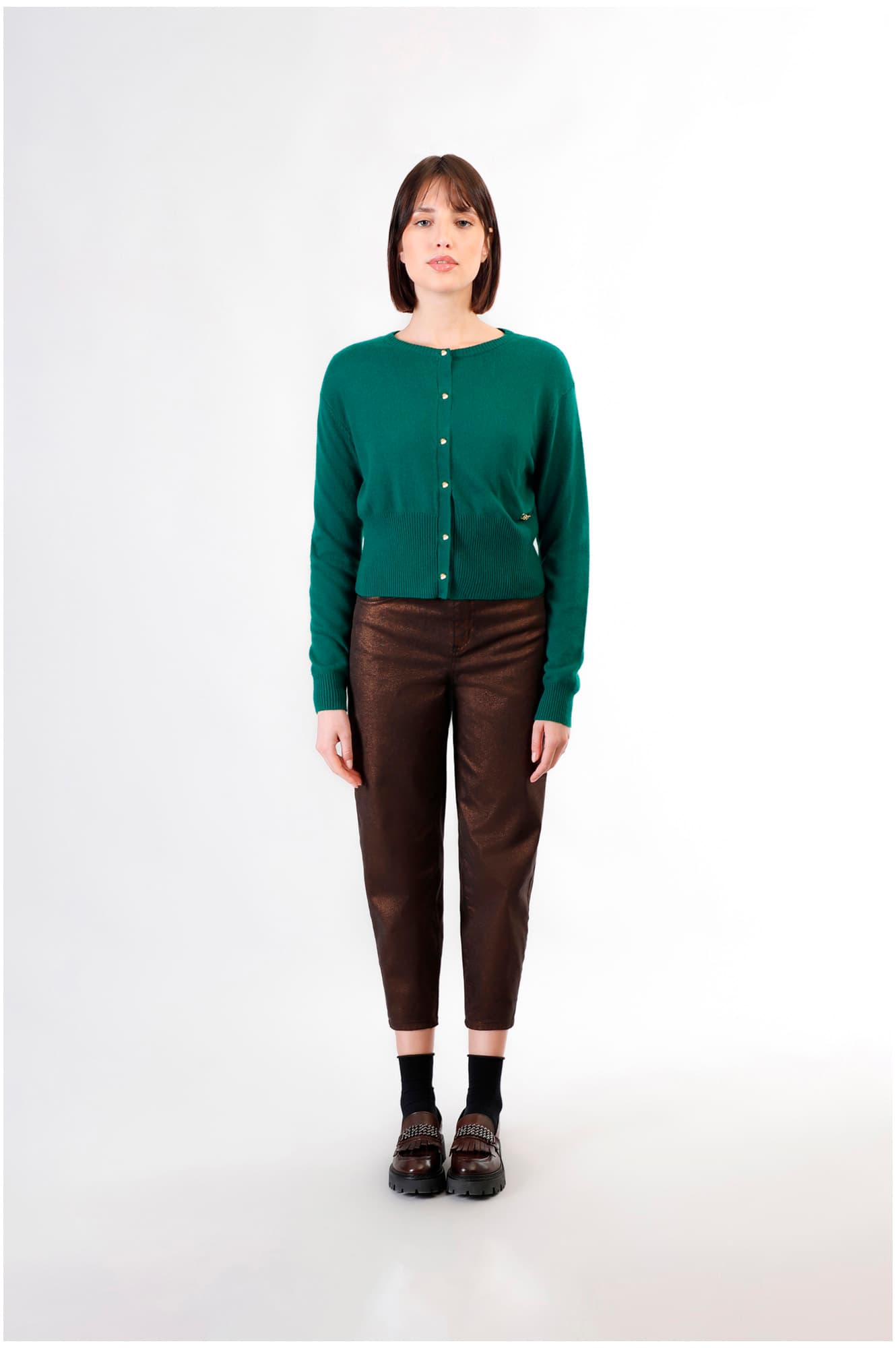 Cardigan basic smeraldo — vista 3