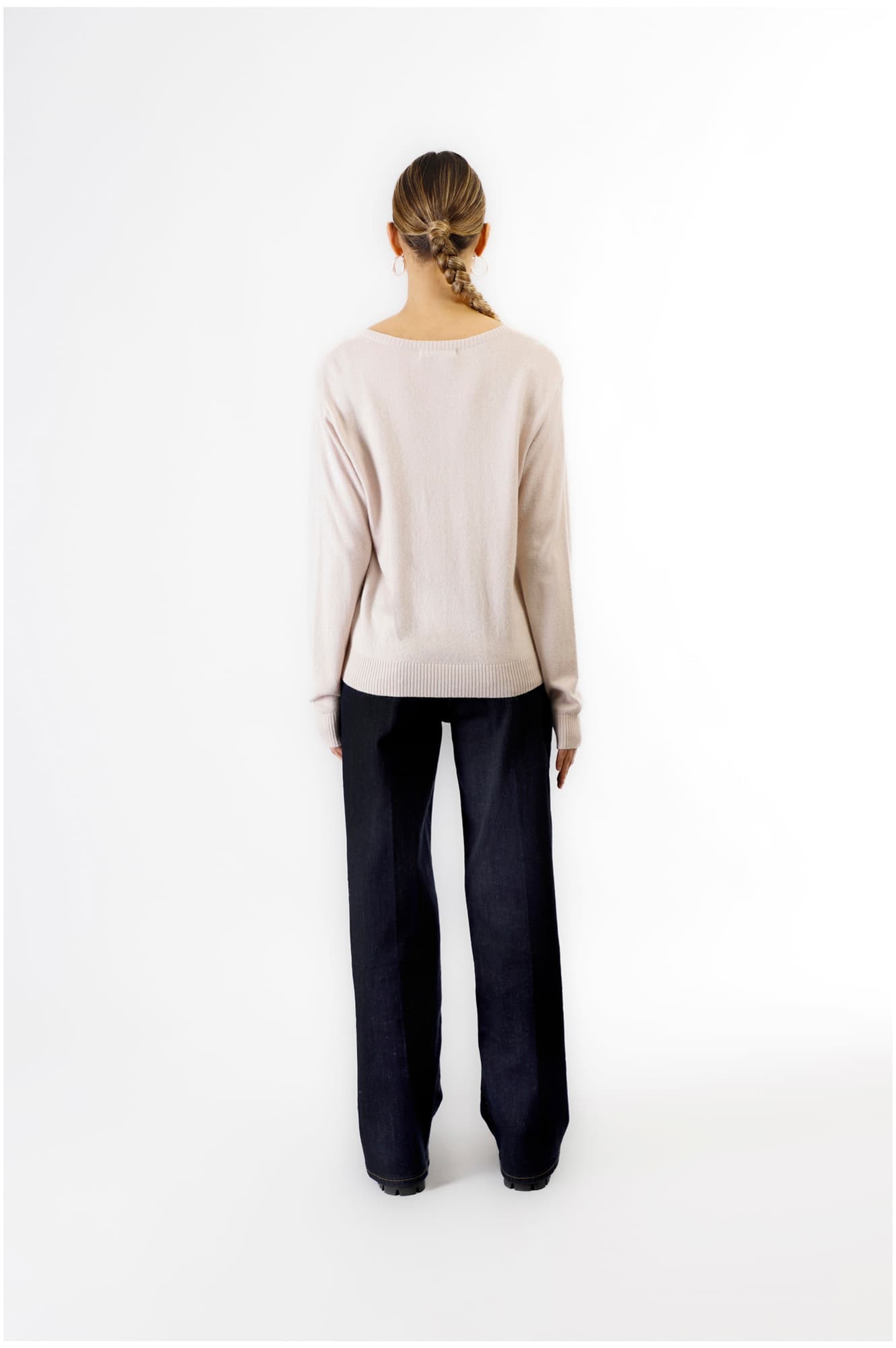 Maglia basic scollo a "v" avorio — vista 2