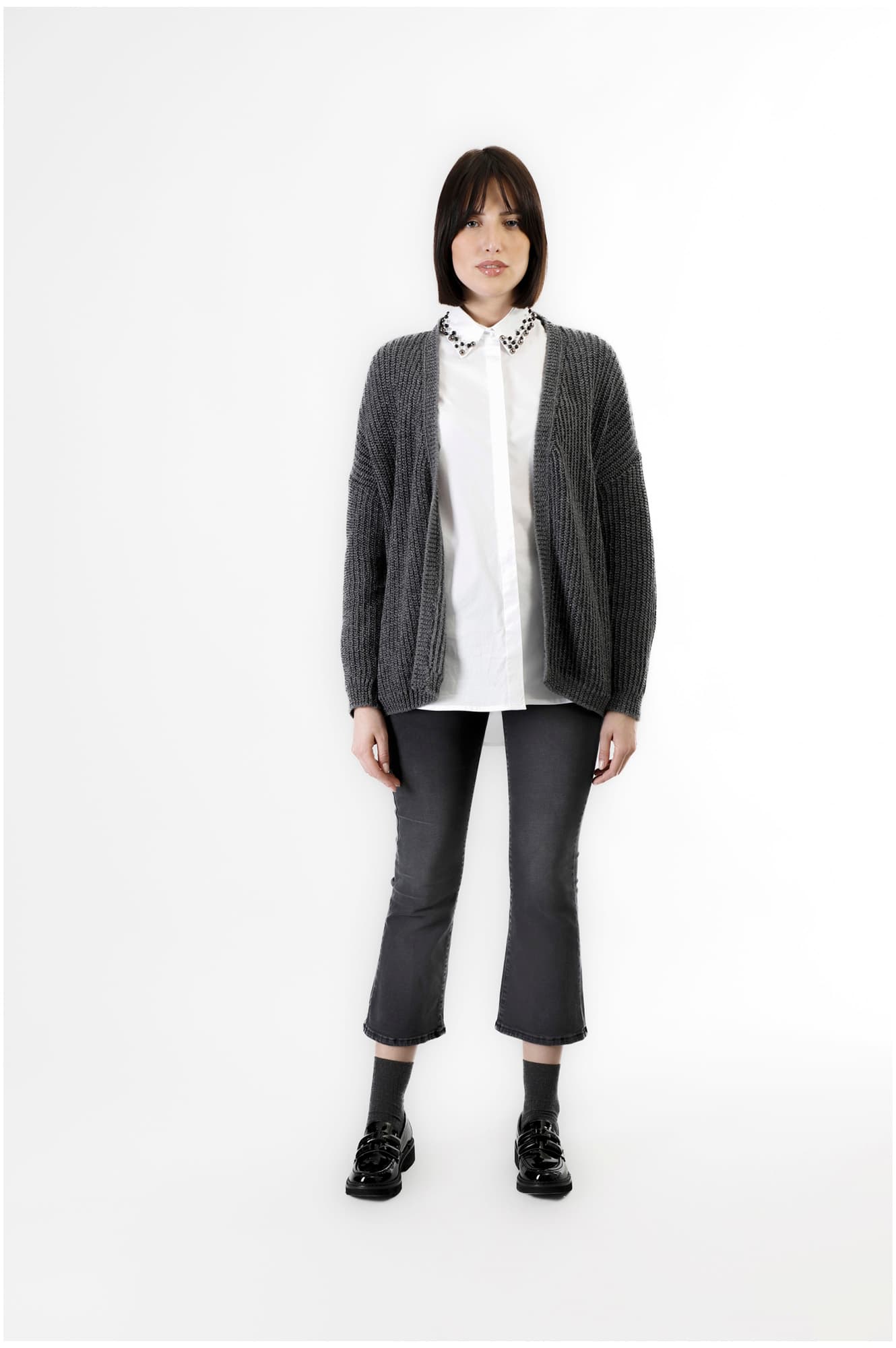 Cardigan aperto con lurex fumo — vista 3