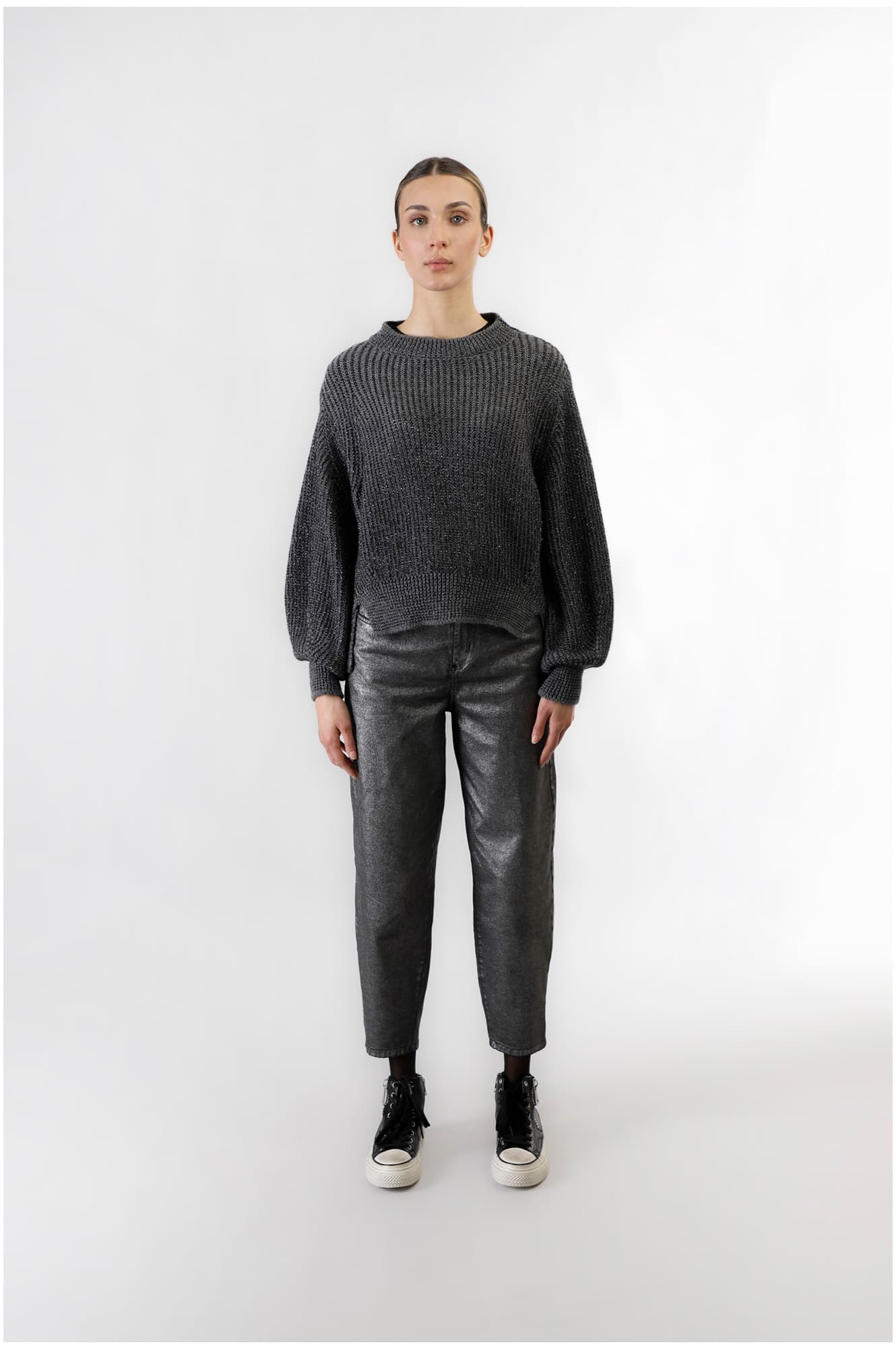 CafèNoir — Maglia collo a ciclista con lurex fumo