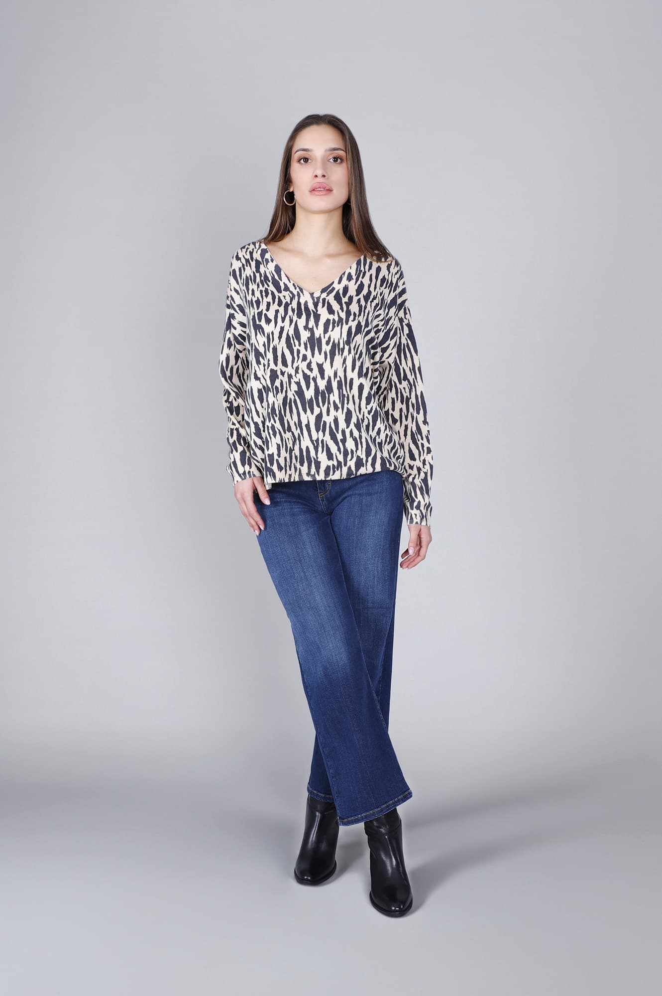 Maglia stampata con scollatura a "v" multi animalier — vista 3
