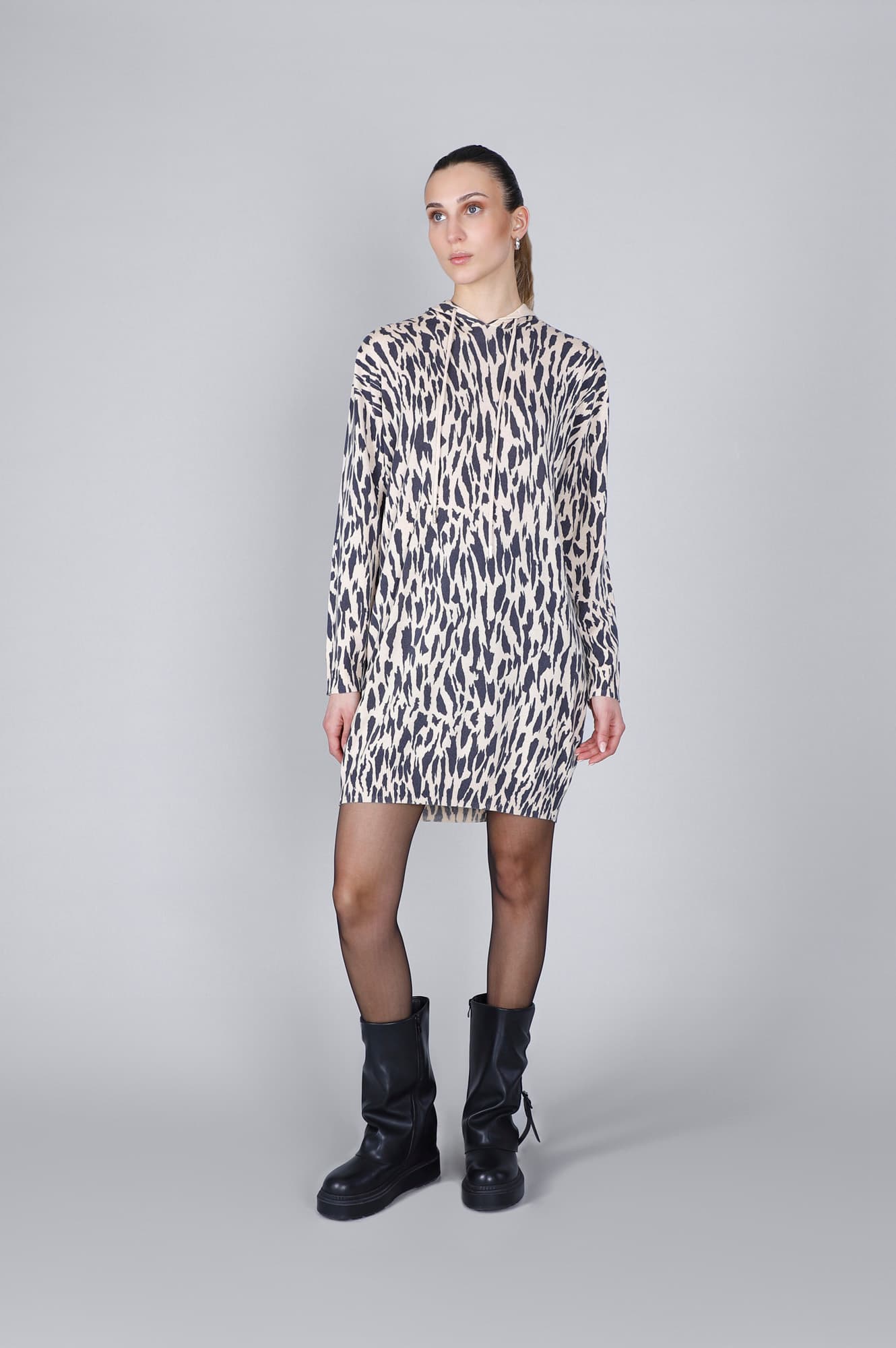 CafèNoir — Miniabito con cappuccio in maglia stampato multi animalier