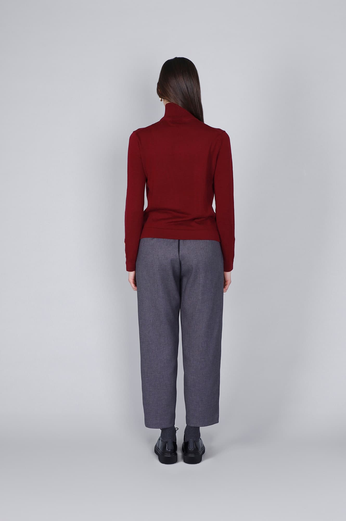 Maglia collo alto con bottoni alle maniche burgundy — vista 2