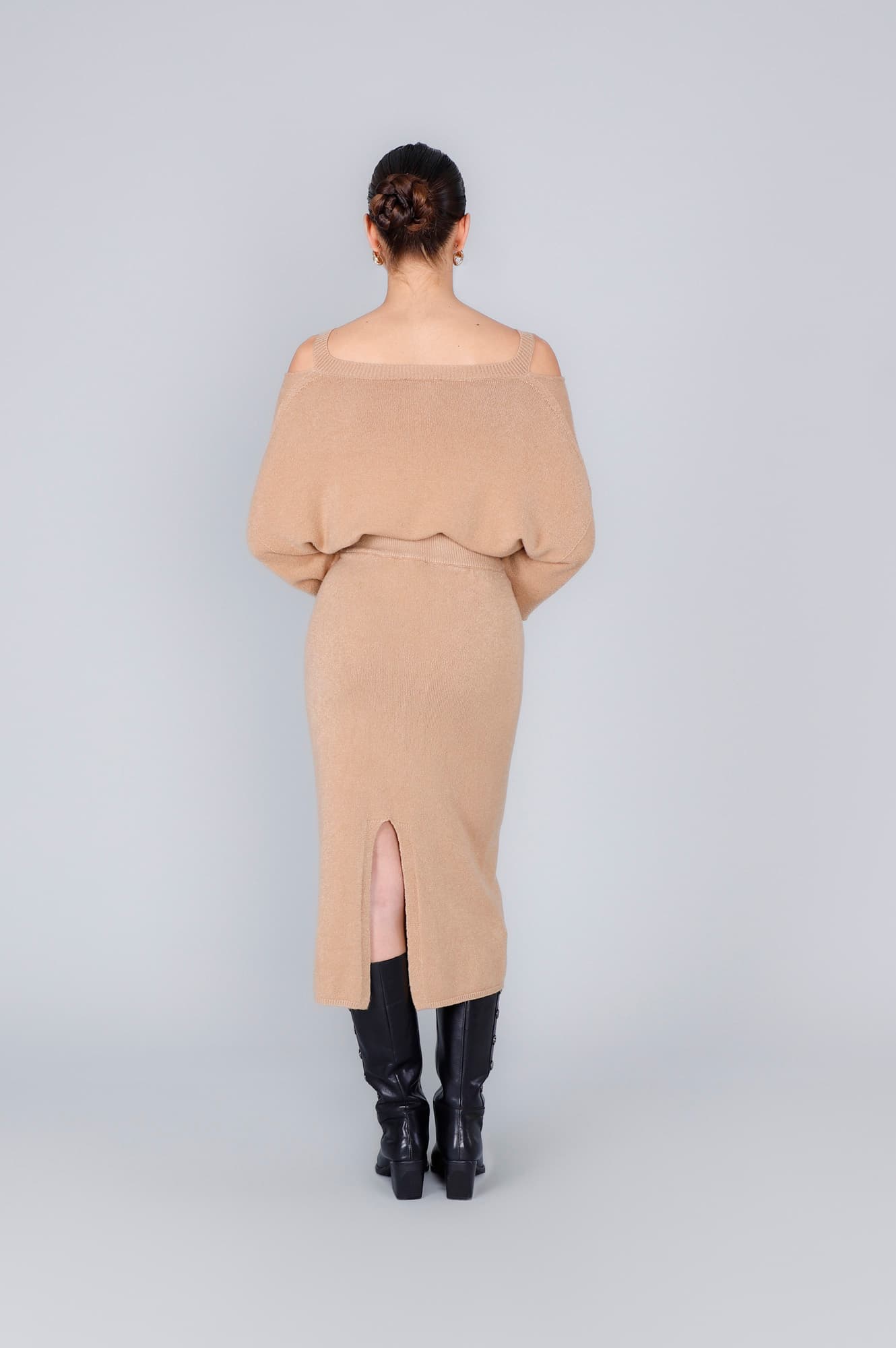 Gonna longuette in maglia cammello — vista 2