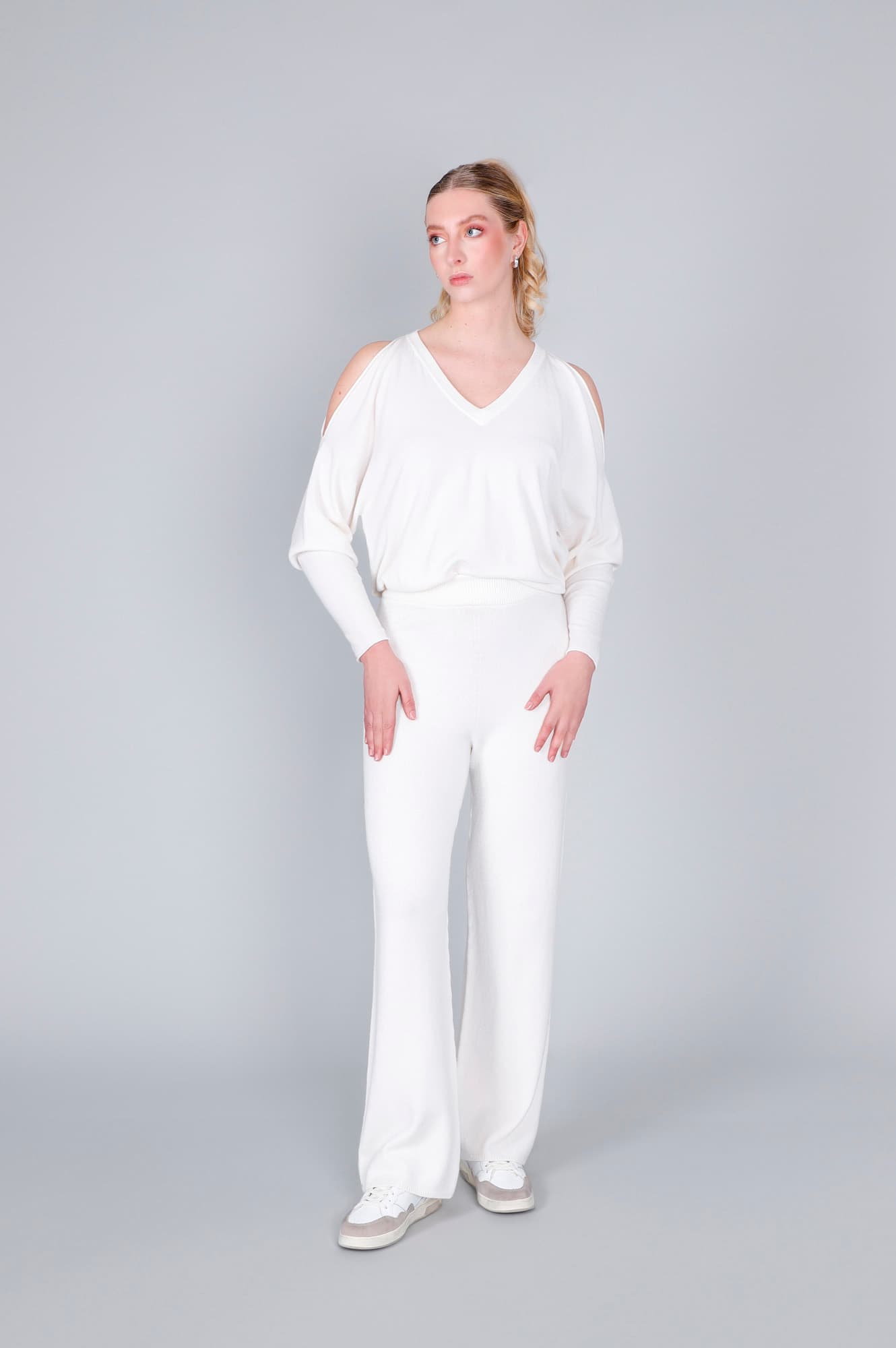 CafèNoir — Pantaloni palazzo in maglia off white