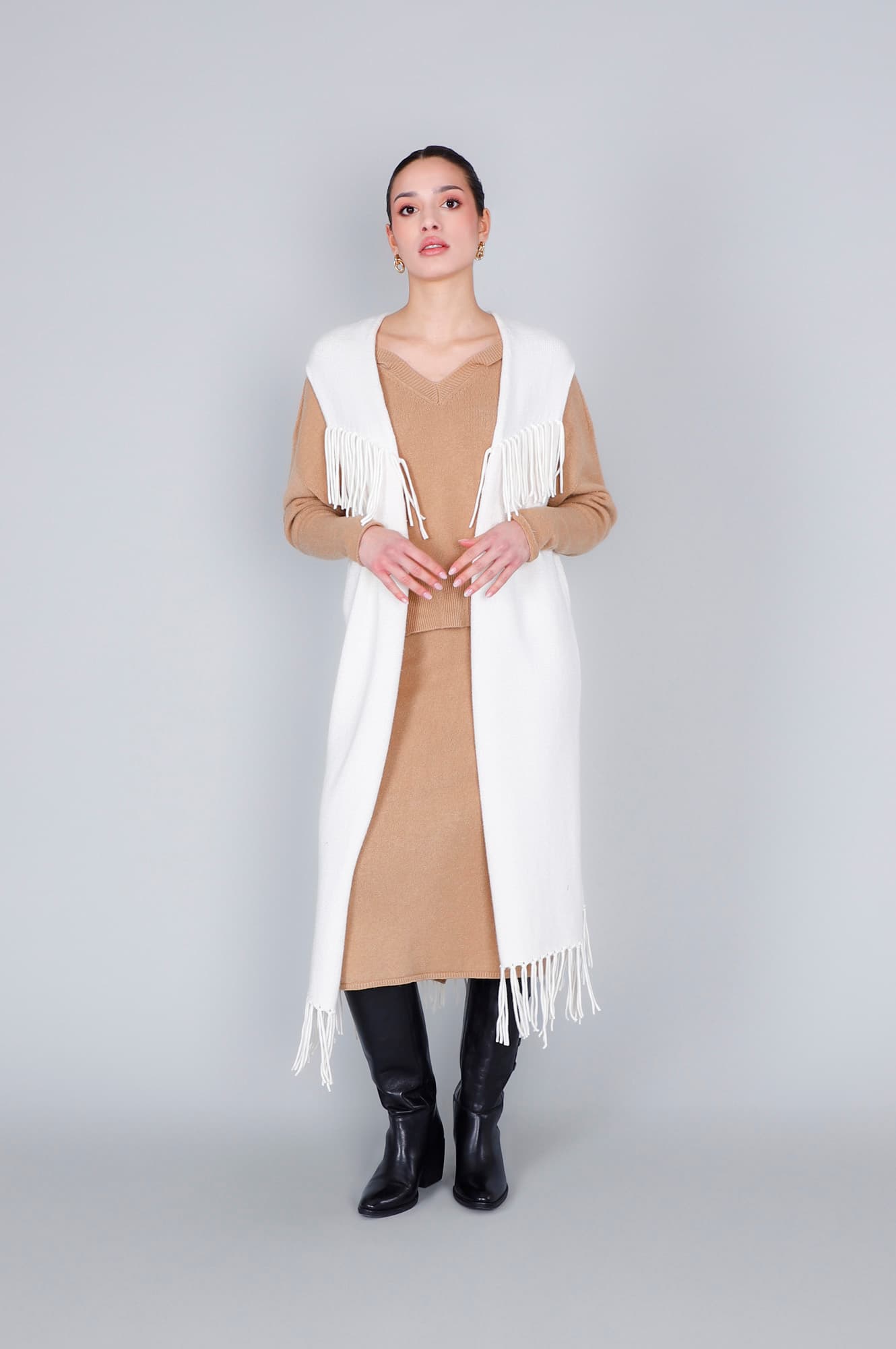 CafèNoir — Gilet oversize con frange off white