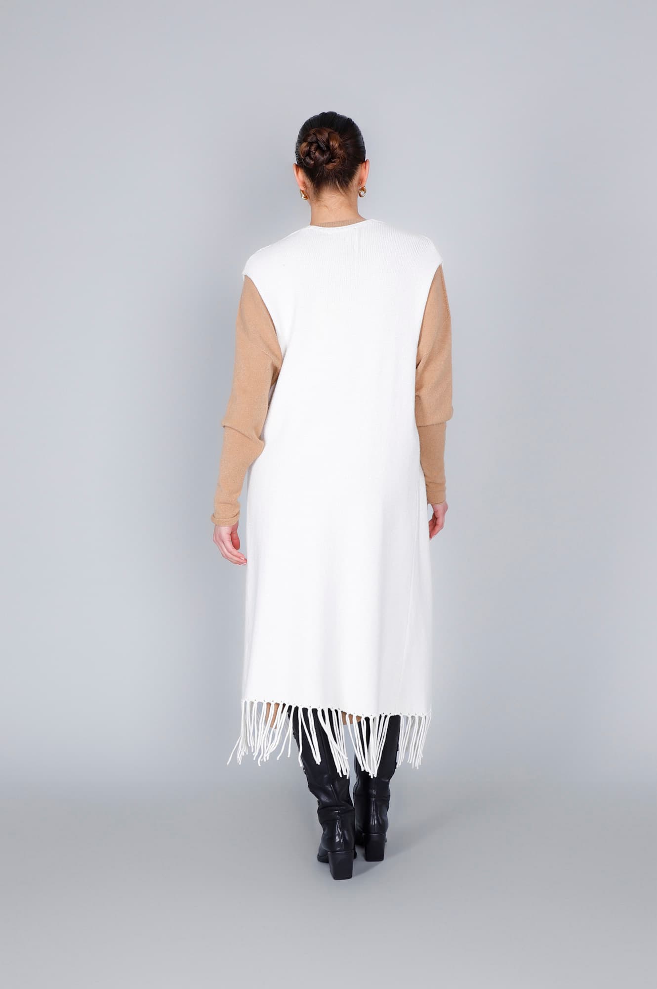 Gilet oversize con frange off white — vista 2