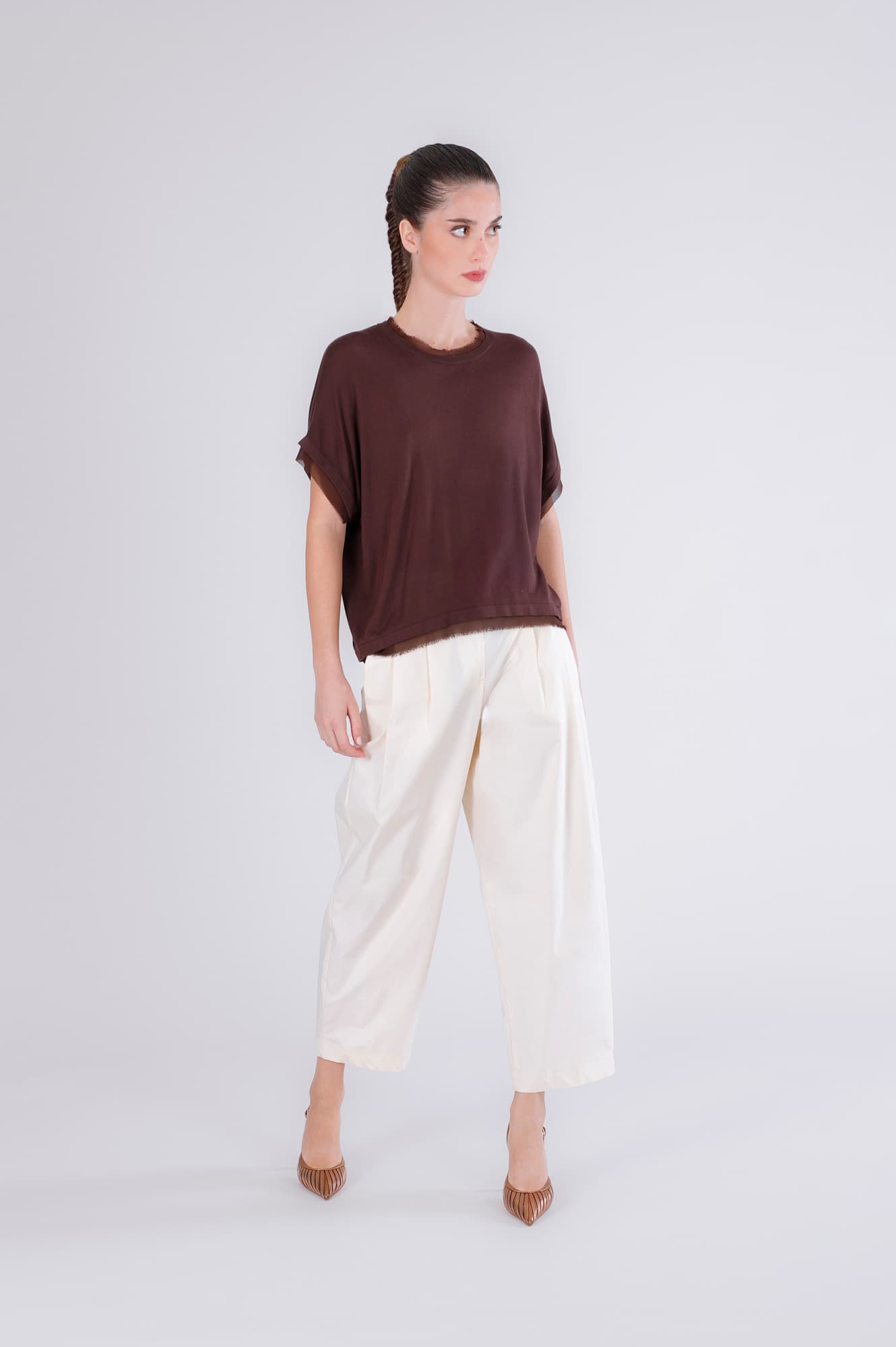 CafèNoir — Maglia pipistrello da donna con bordino in tessuto fondente