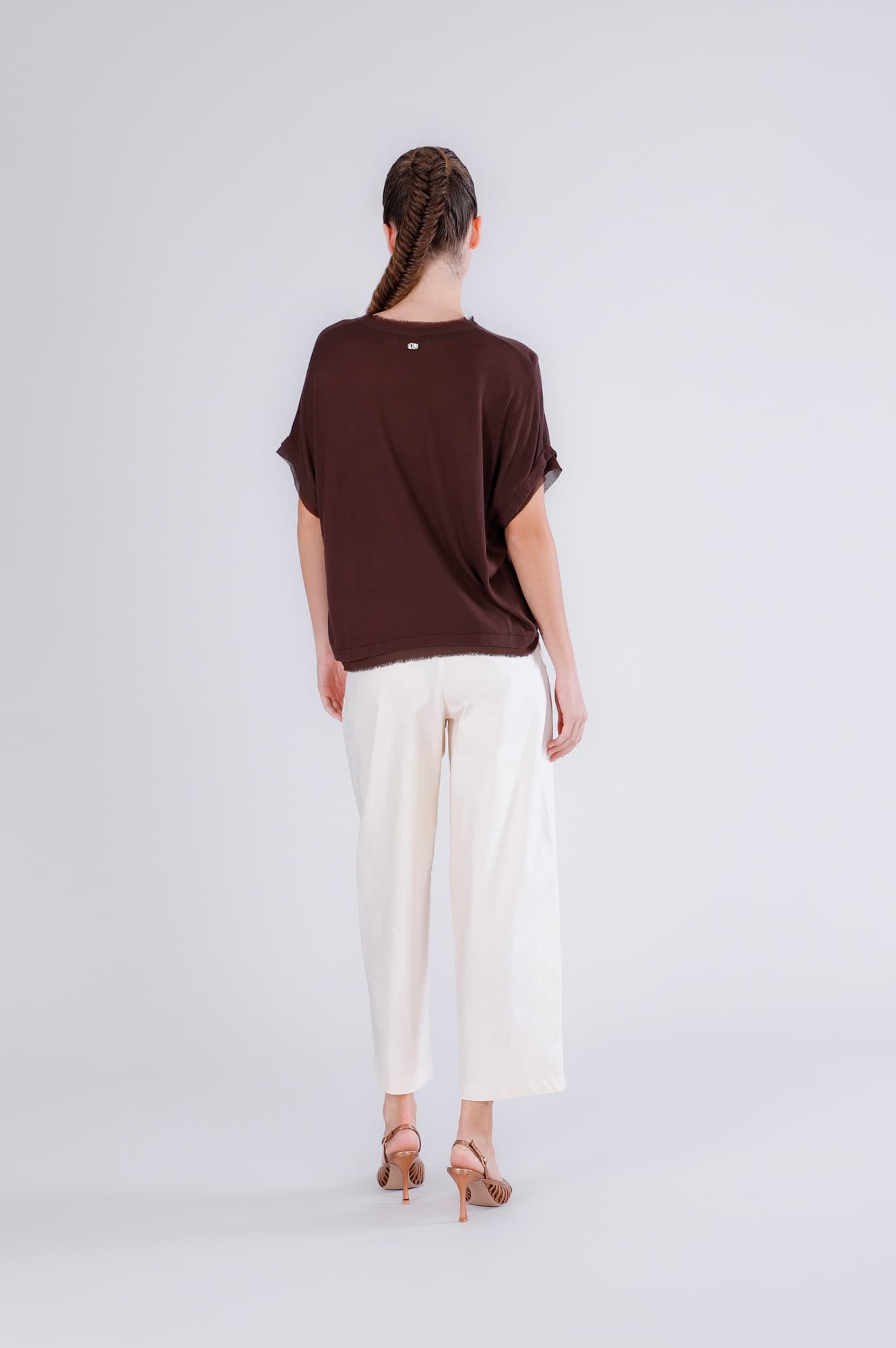 Maglia pipistrello da donna con bordino in tessuto fondente — vista 2