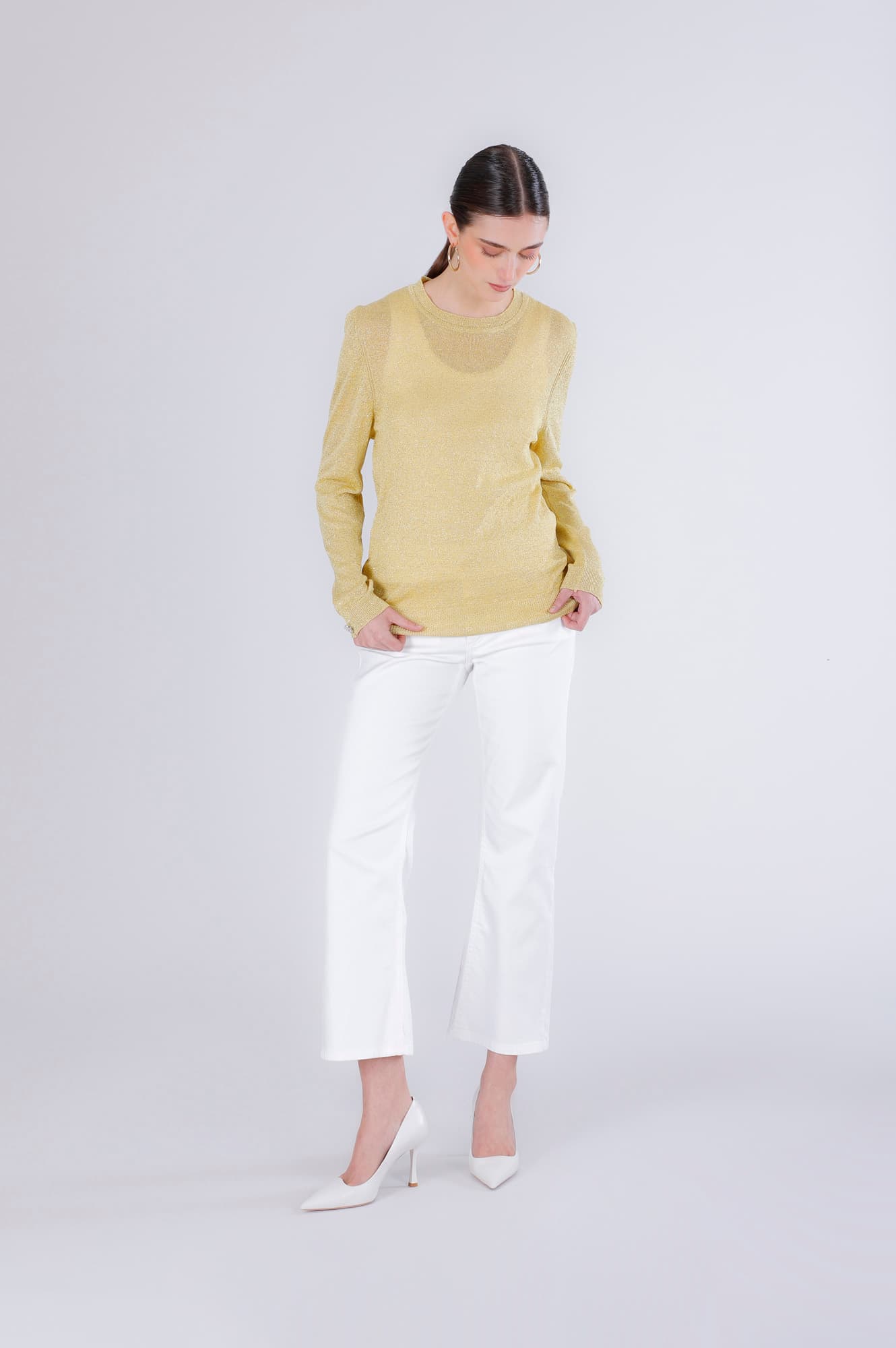 CafèNoir — Maglia girocollo da donna in filato lurex giallo