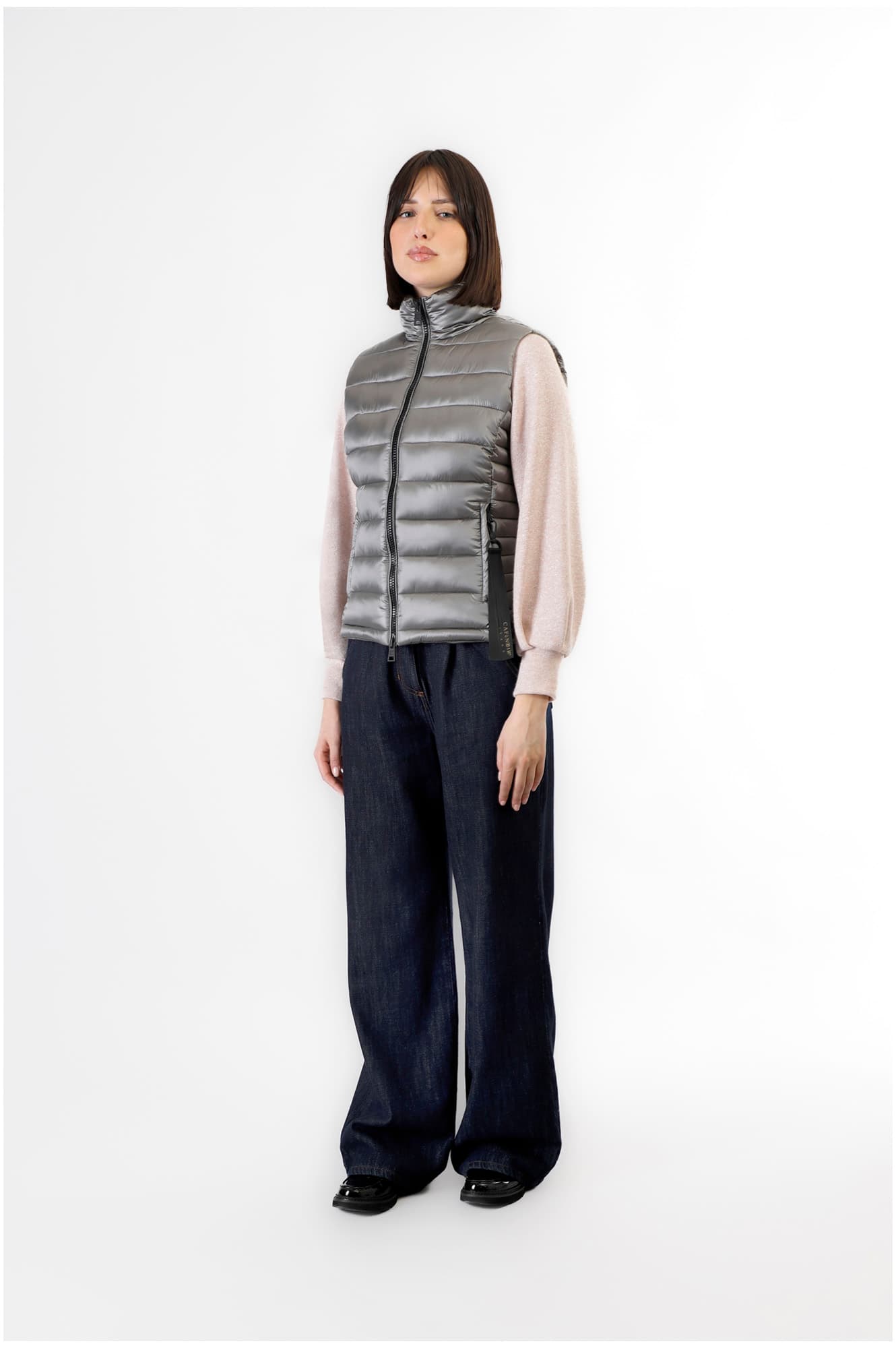 CafèNoir — Gilet imbottito tessuto lucido piombo
