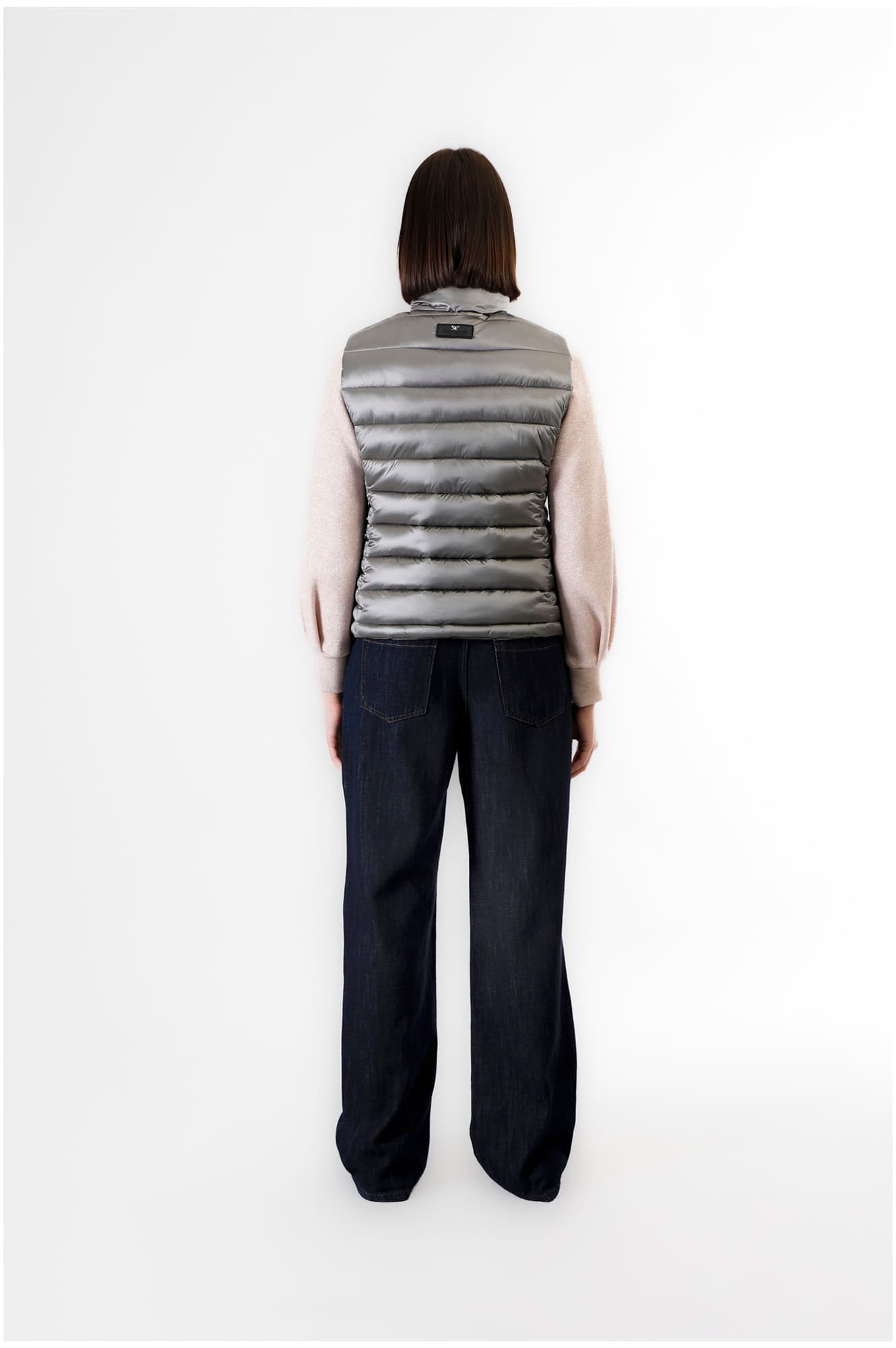 Gilet imbottito tessuto lucido piombo — vista 2