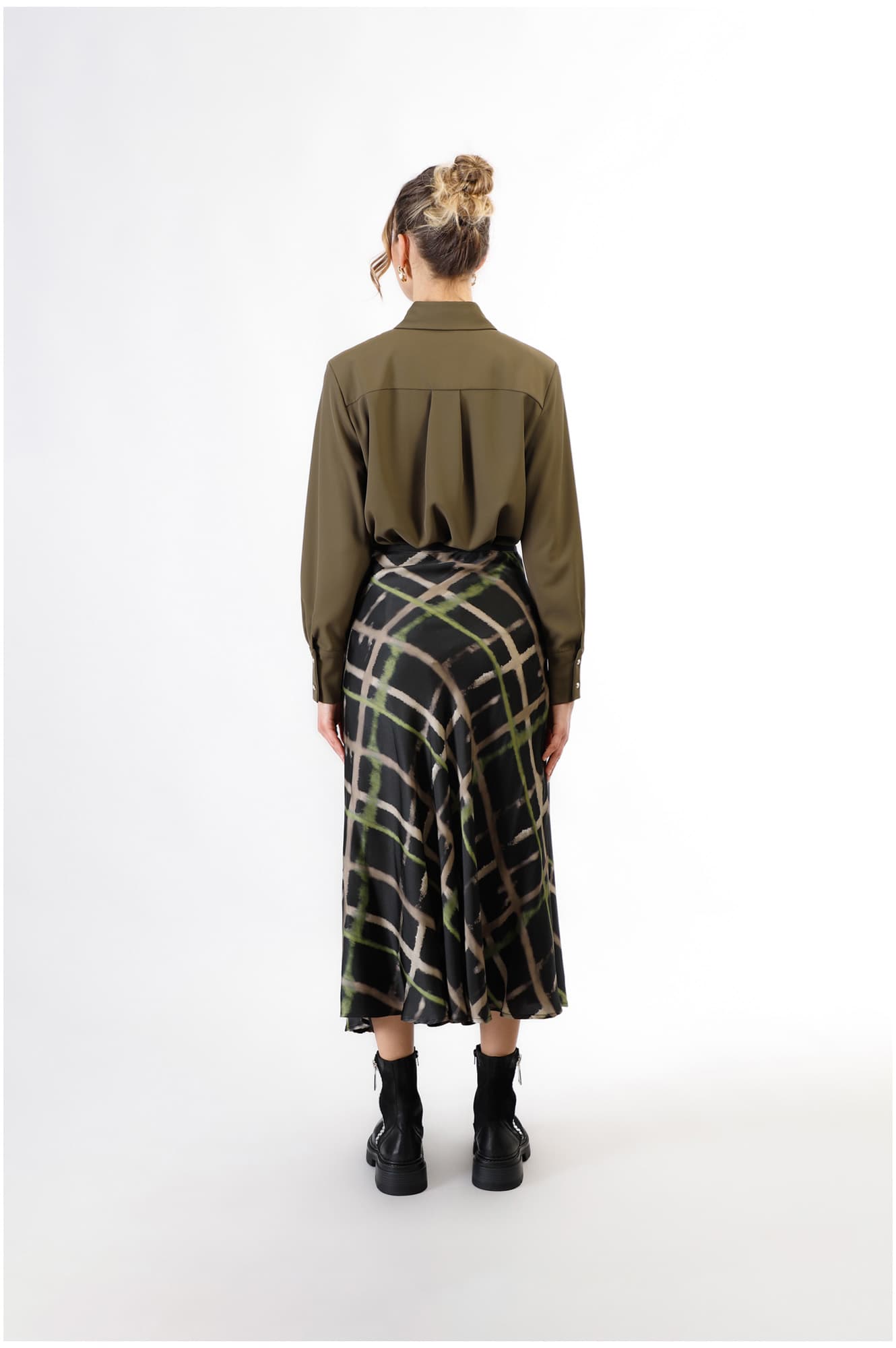Gonna longuette stampata check pistacchio — vista 2