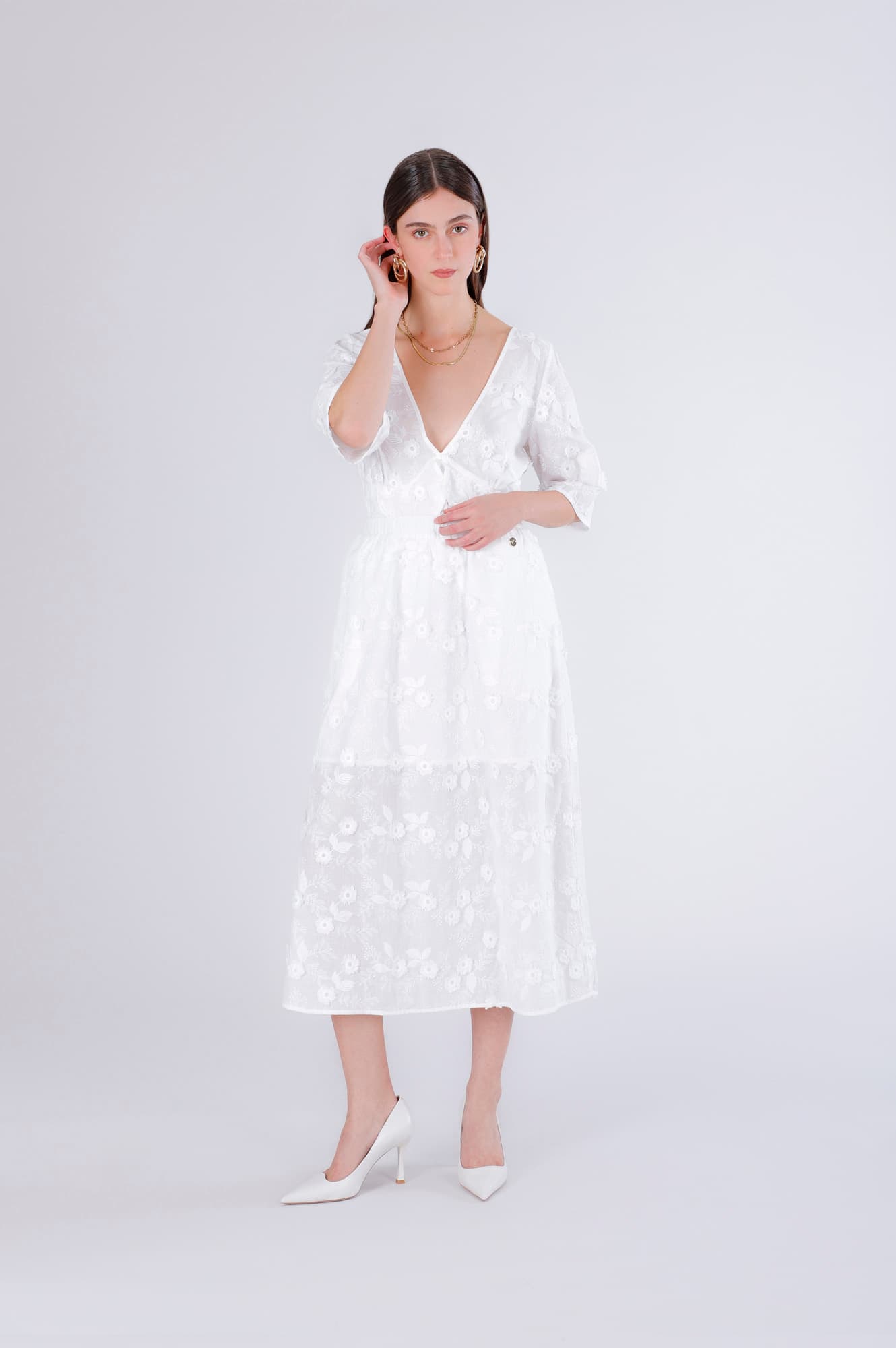 Gonna mussola di cotone ricamata off white — vista 3