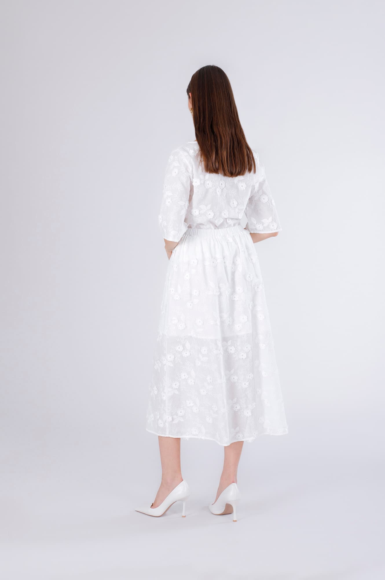 Gonna mussola di cotone ricamata off white — vista 4