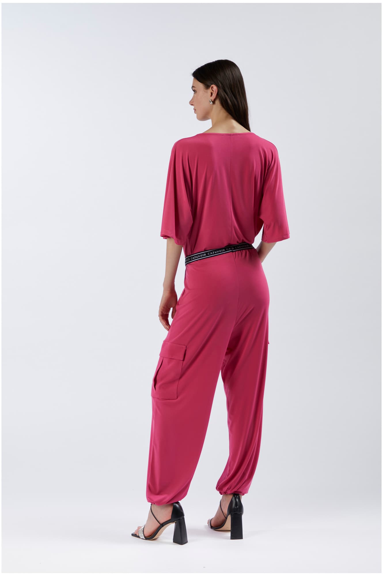 Pantaloni cargo in jersey fuxia — vista 2
