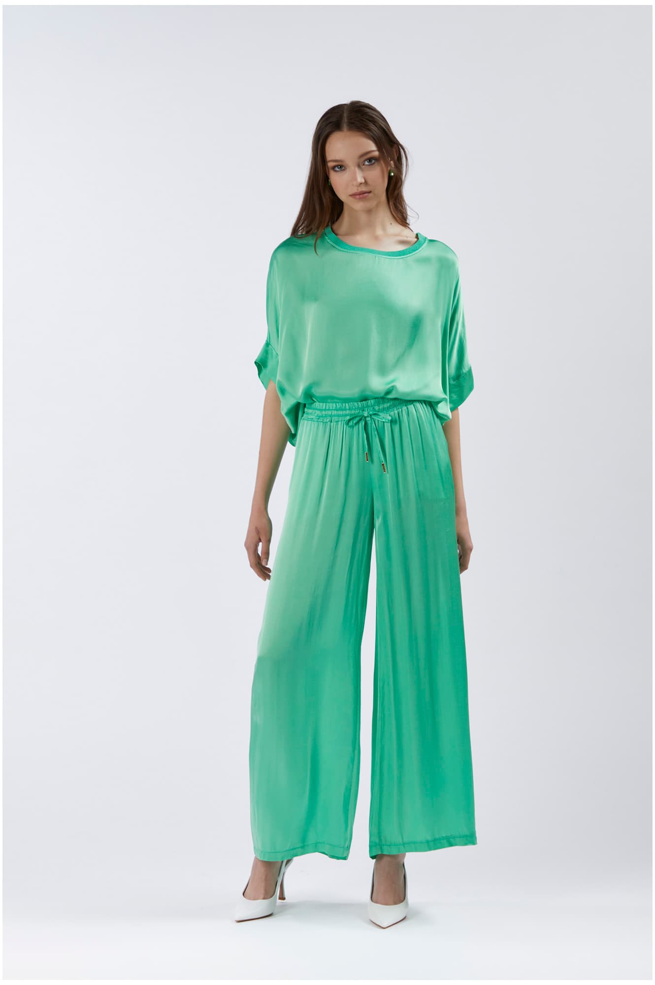CafèNoir — Pantaloni palazzo in satin menta