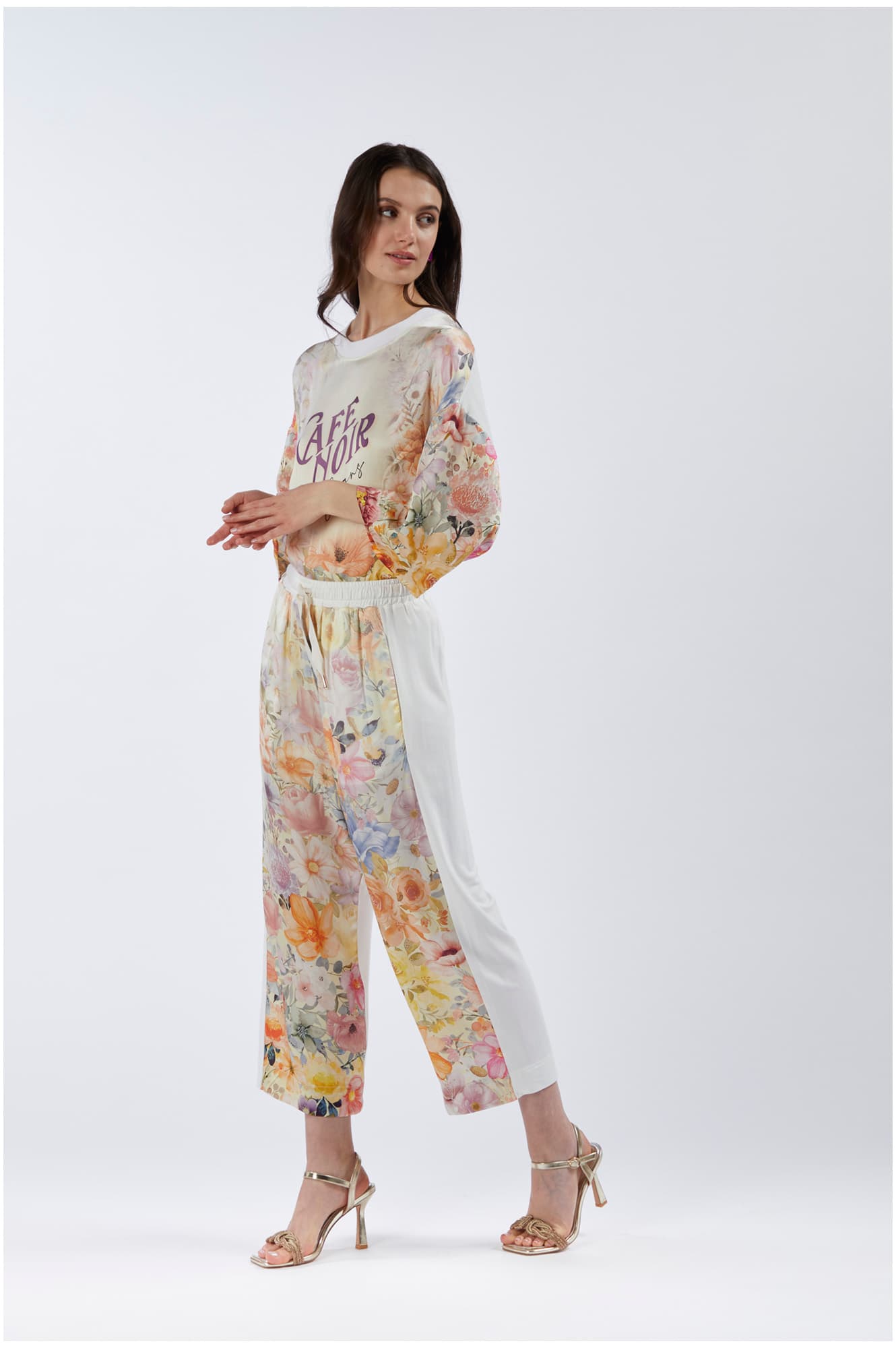 CafèNoir — Pantaloni bimateriale con davanti stampato flower panel
