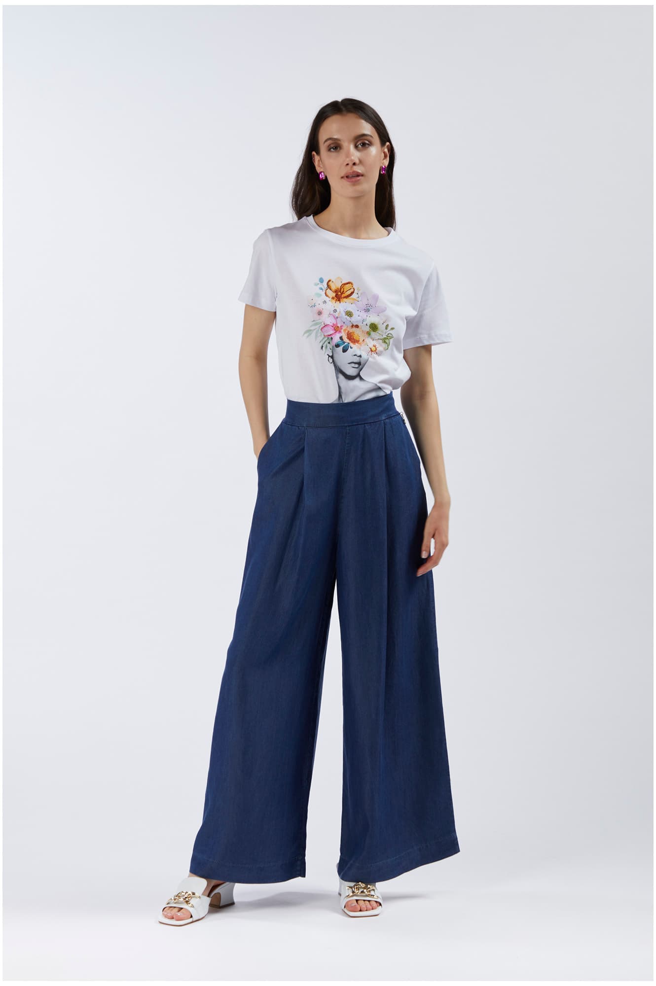 CafèNoir — Pantaloni ampi in tencel denim indaco