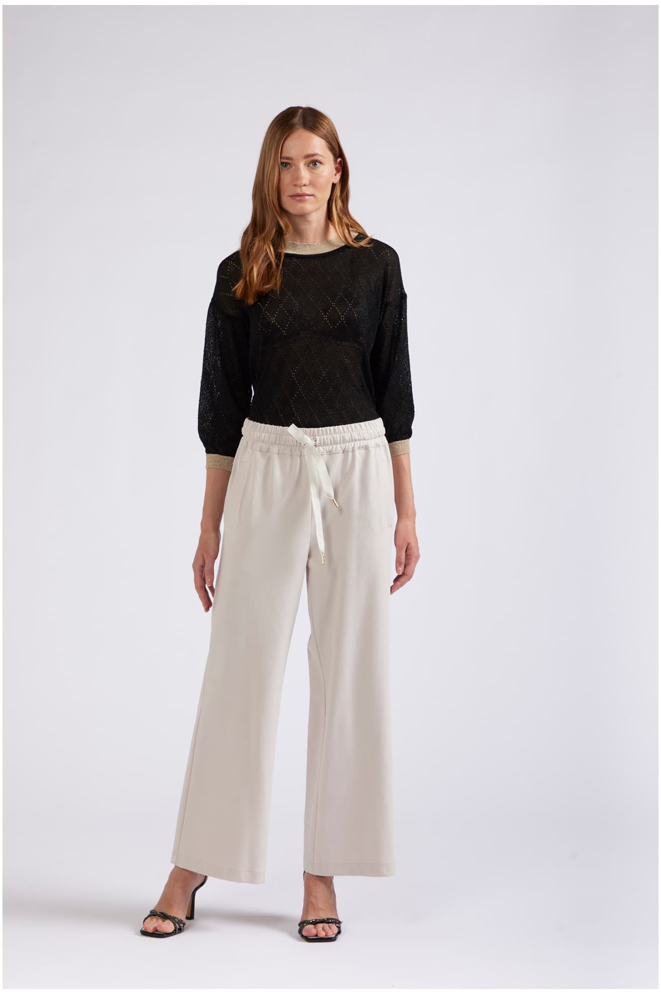 CafèNoir — Pantaloni con cinturino elasticato gesso