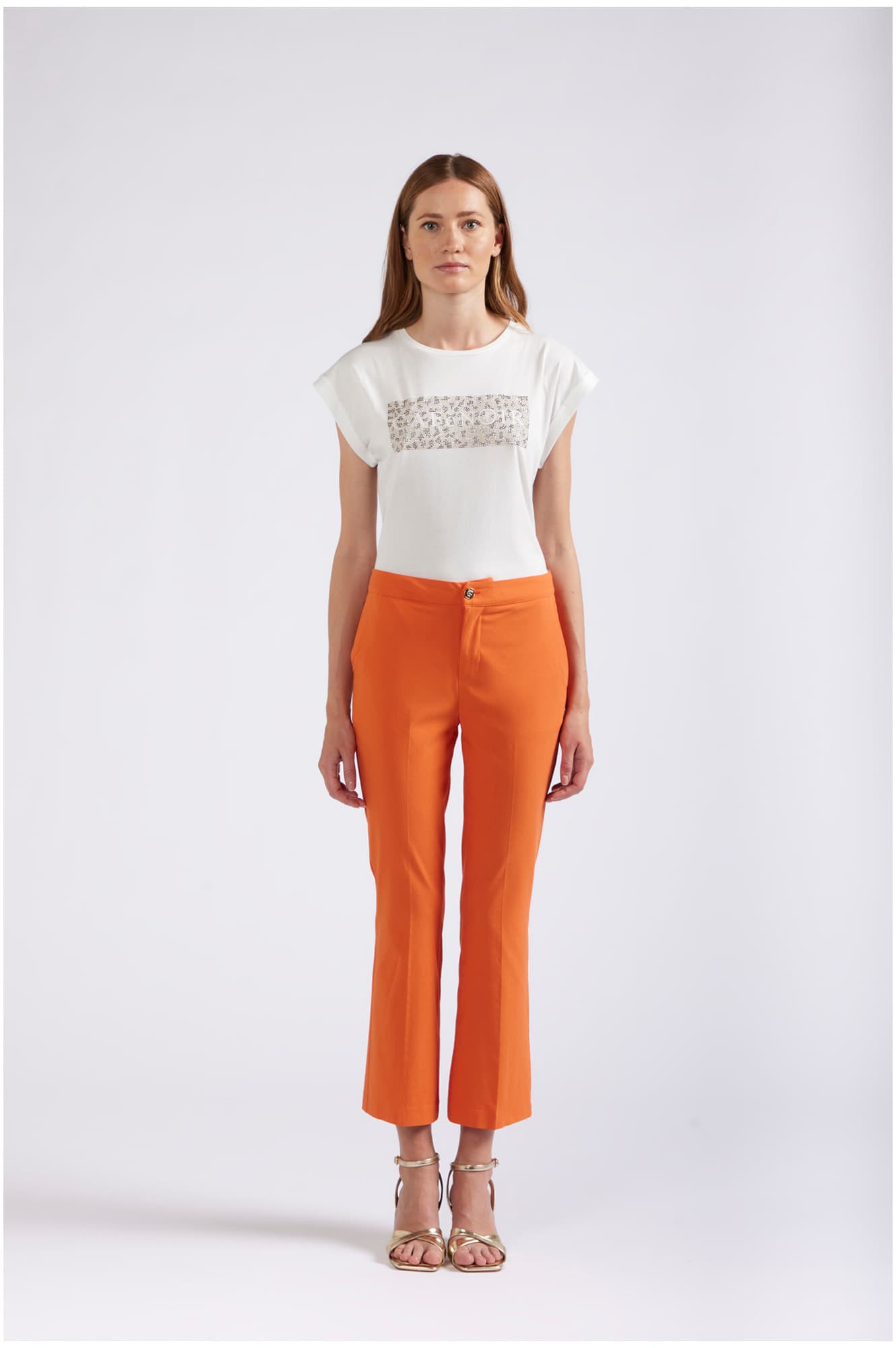 CafèNoir — Pantaloni cropped flare in tessuto superstretch arancio