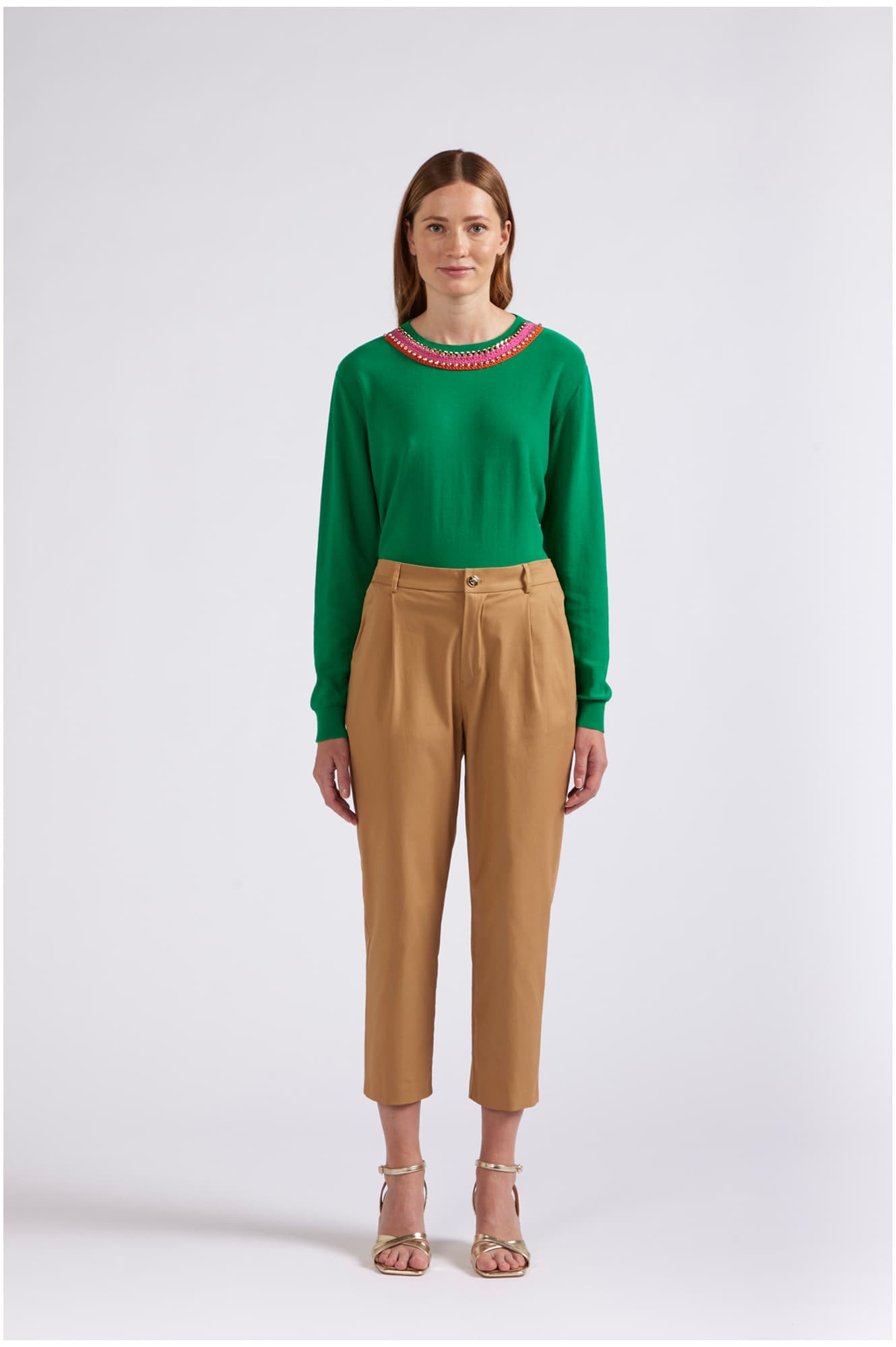 CafèNoir — Pantaloni chino con pinces in cotone ginger