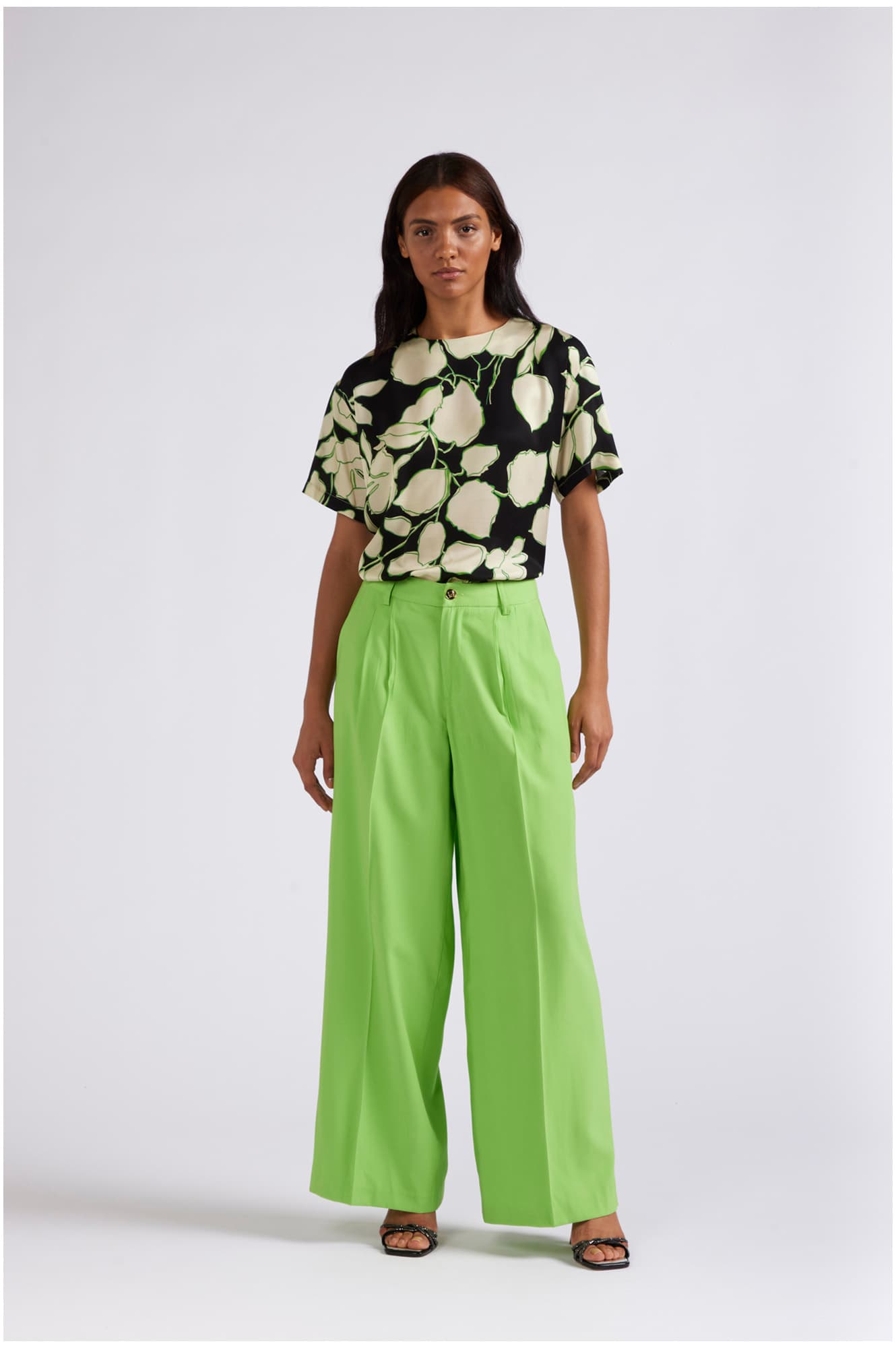 CafèNoir — Pantaloni palazzo fluidi in poliviscosa verde mela