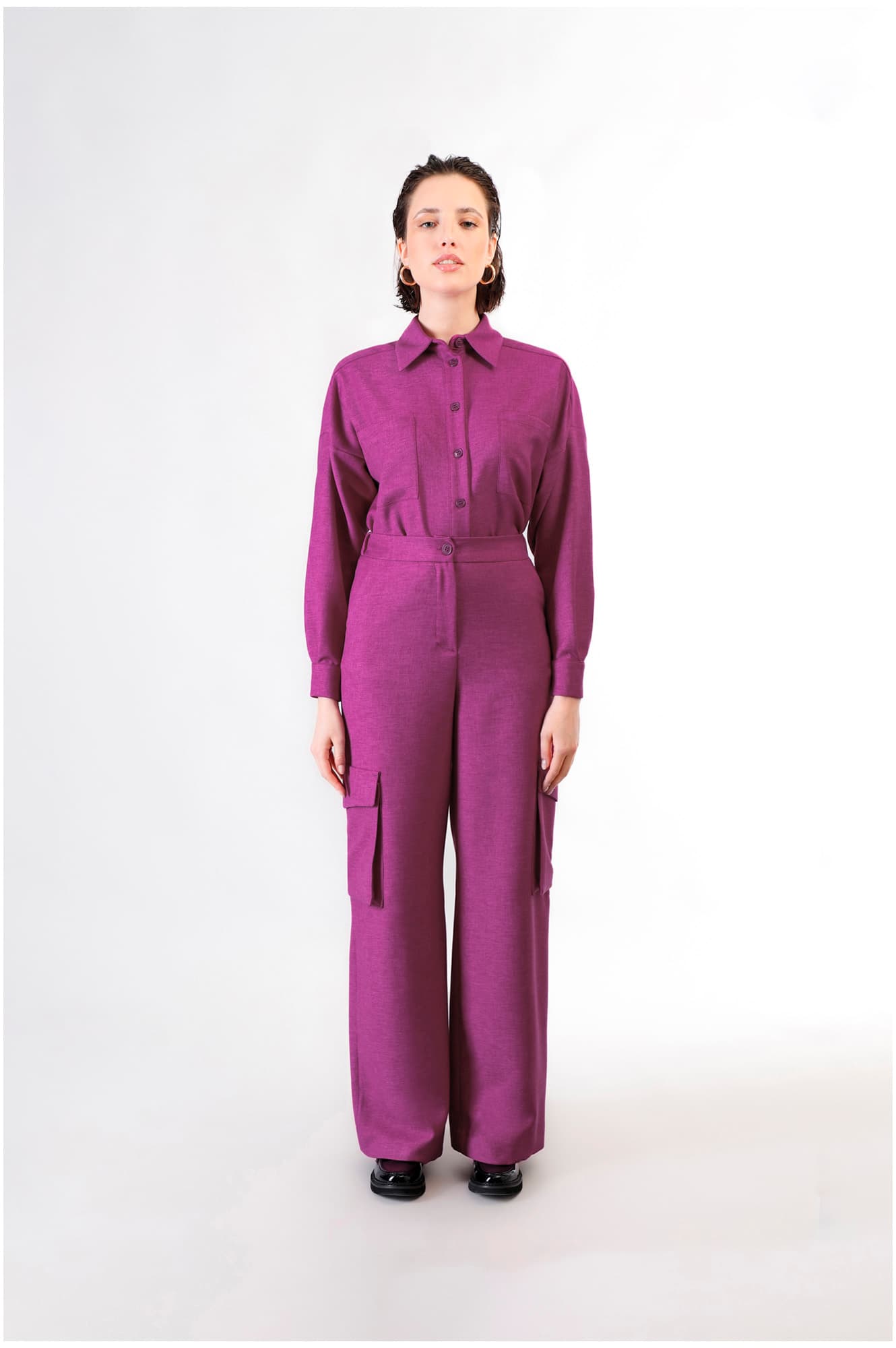 CafèNoir — Pantaloni wide con tasconi fuxia