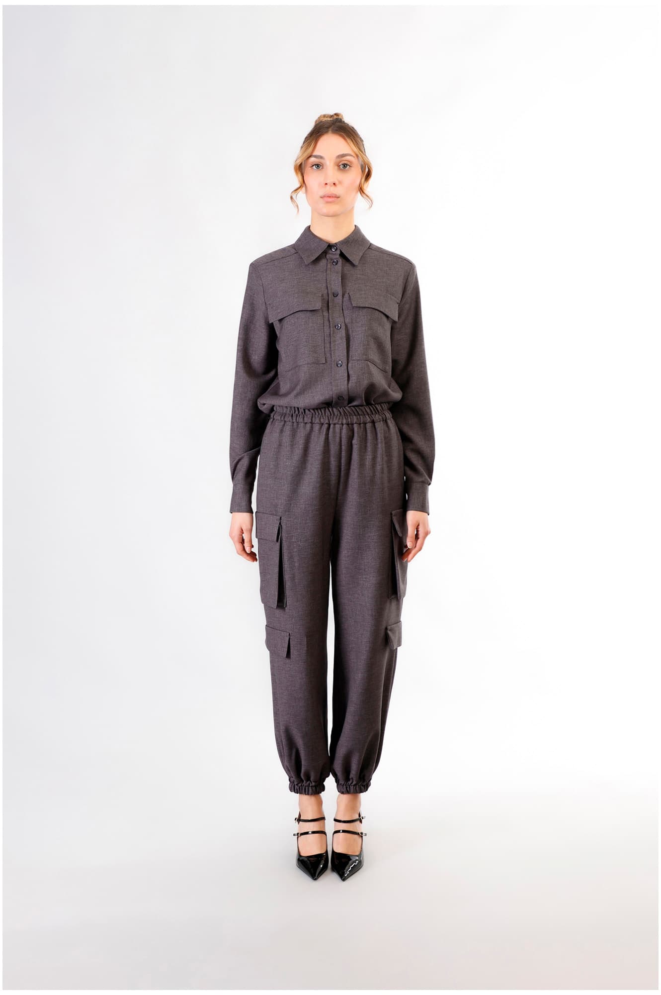 Pantaloni modello cargo con polsino e vita elasticata antracite — vista 3