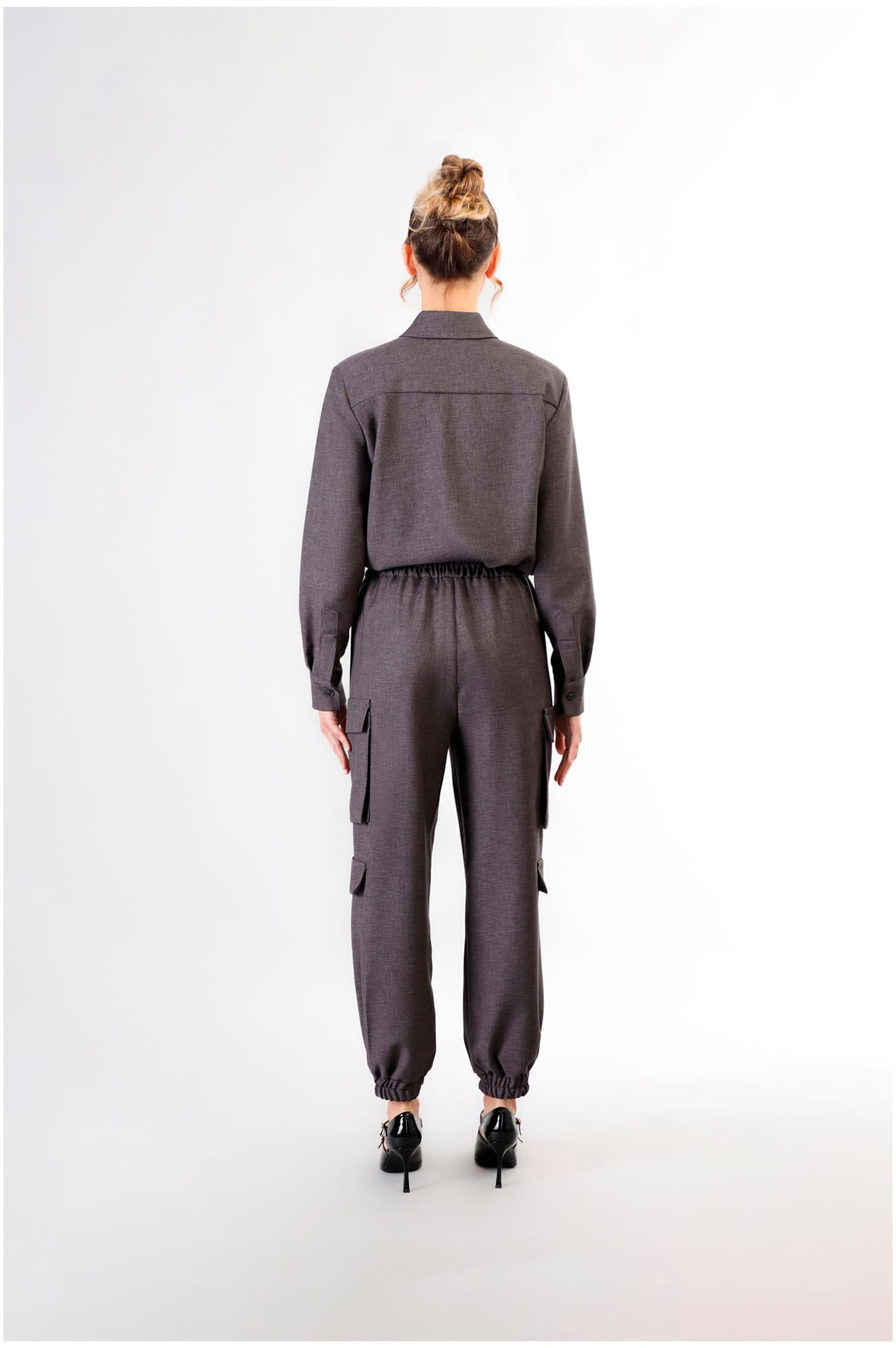 Pantaloni modello cargo con polsino e vita elasticata antracite — vista 2