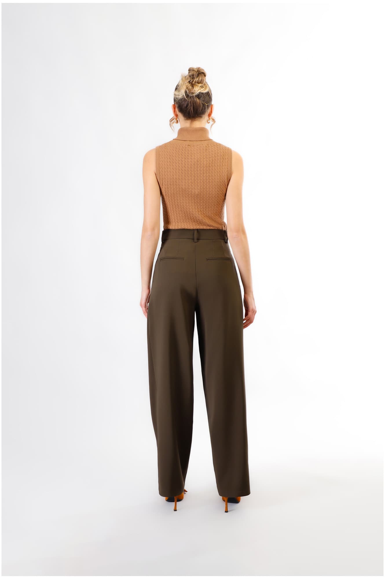 Pantaloni gamba dritta ampia tessuto bistretch fango — vista 2