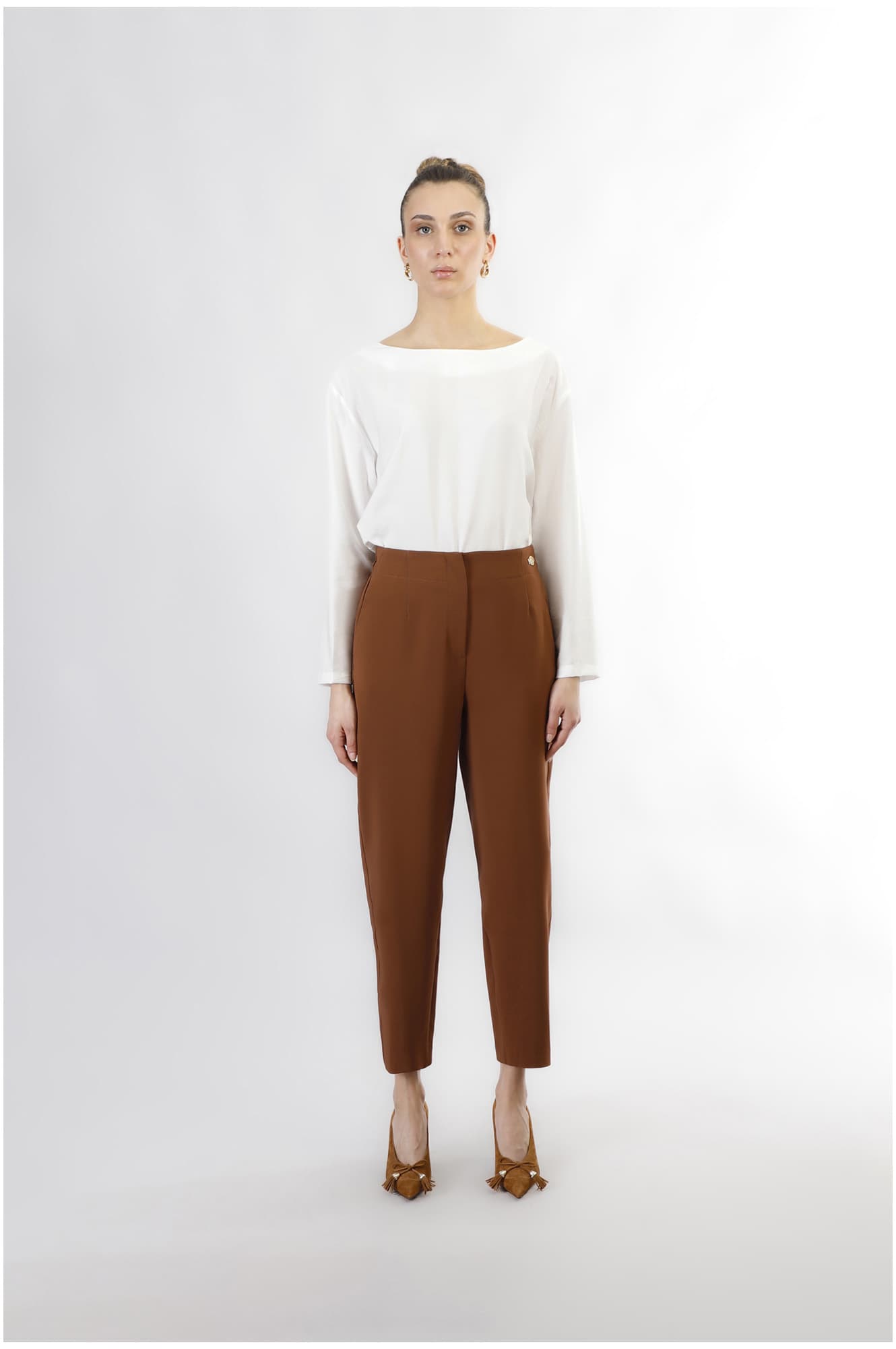 CafèNoir — Pantaloni dritti in tessuto bistretch tabacco