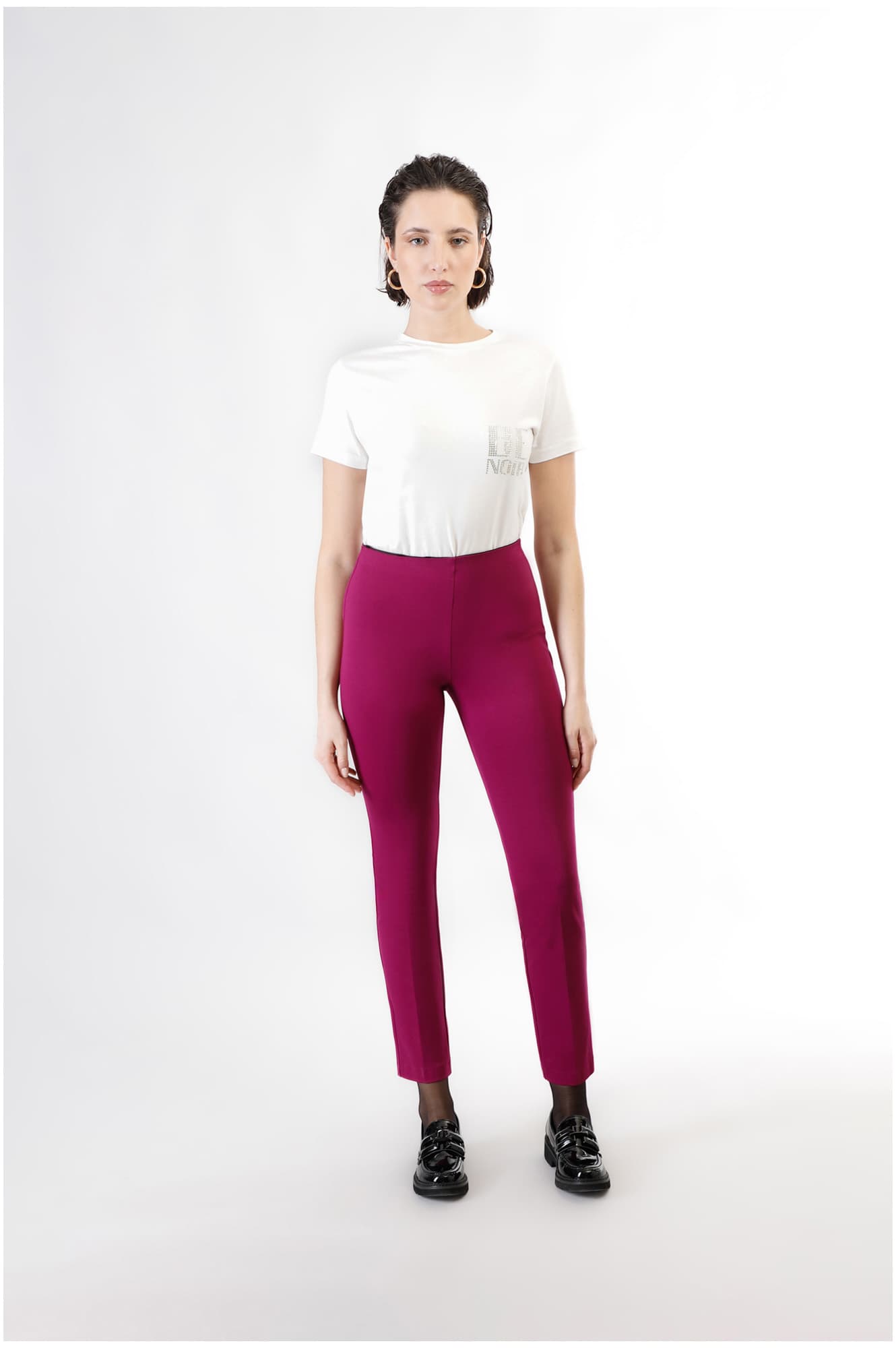 CafèNoir — Pantaloni a sigaretta con vita elastica magenta