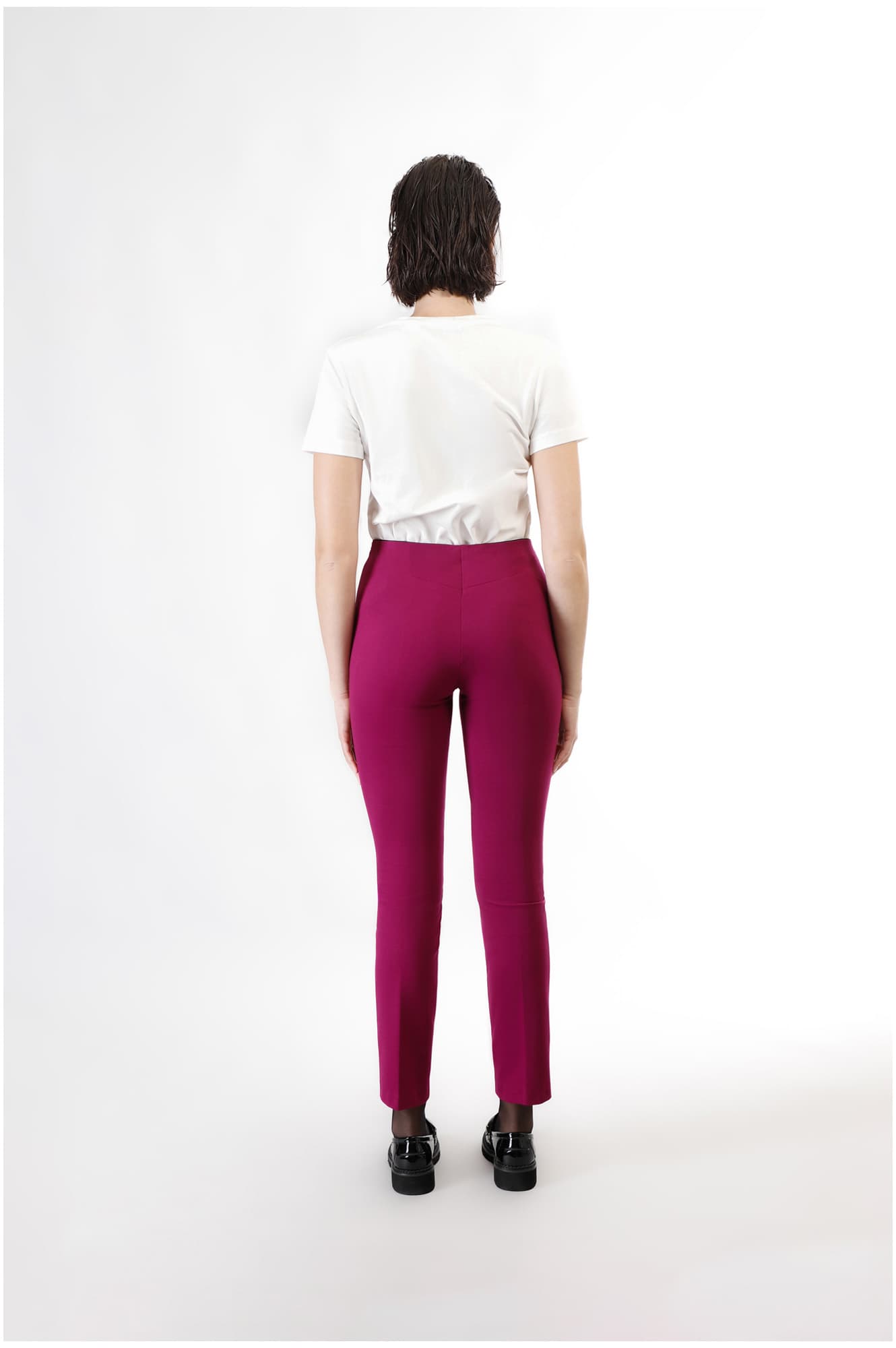 Pantaloni a sigaretta con vita elastica magenta — vista 2