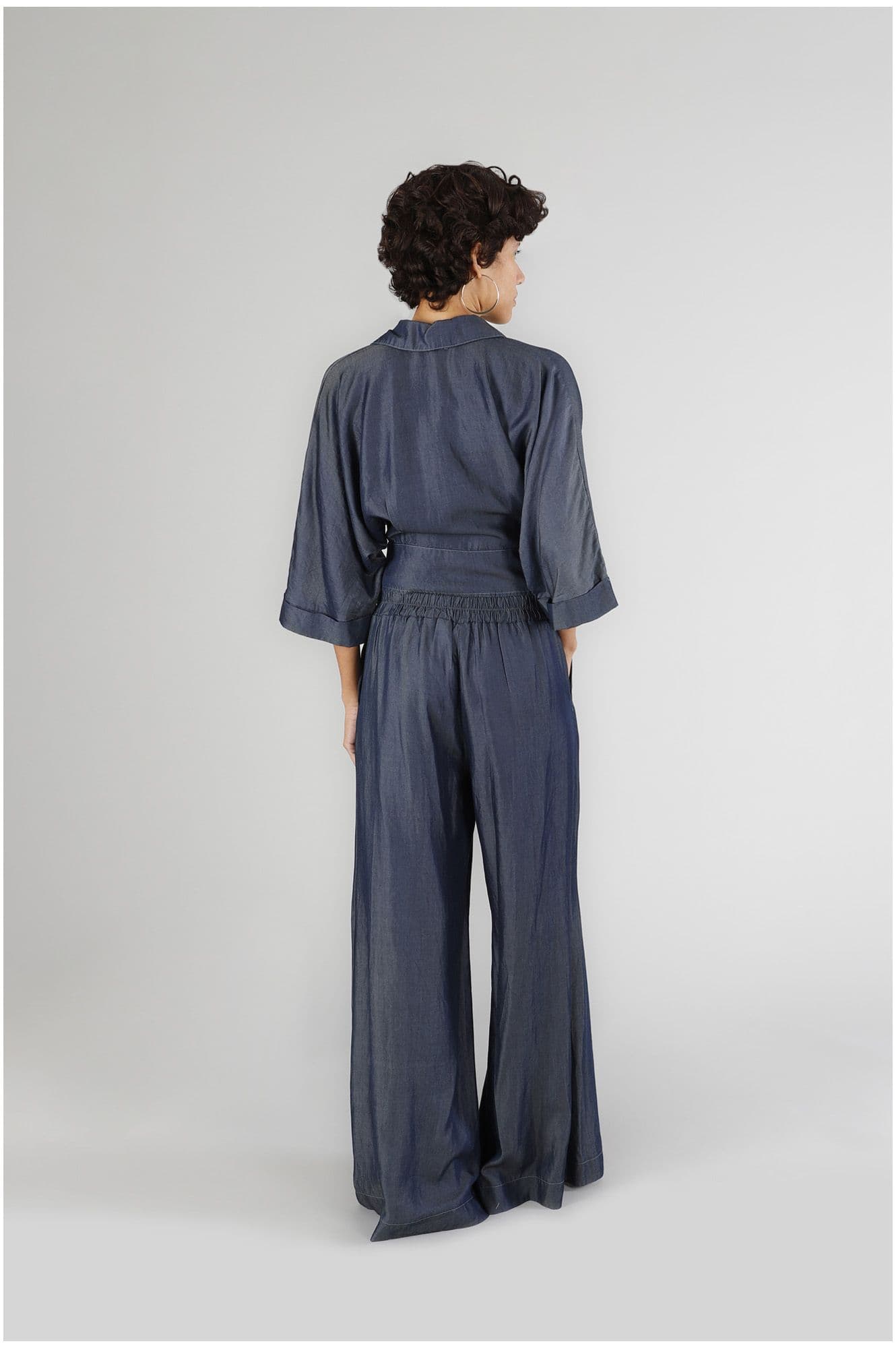 Camicetta con manica kimono in tencel denim indaco — vista 4