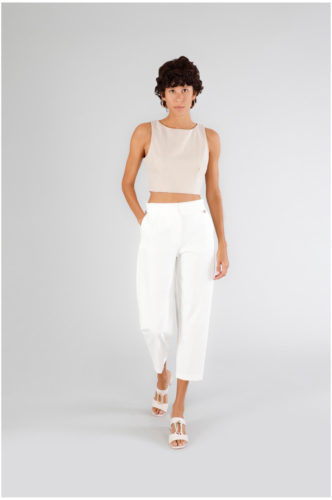 CafèNoir — Pantaloni tipo jogger tessuto elasticizzato bianco
