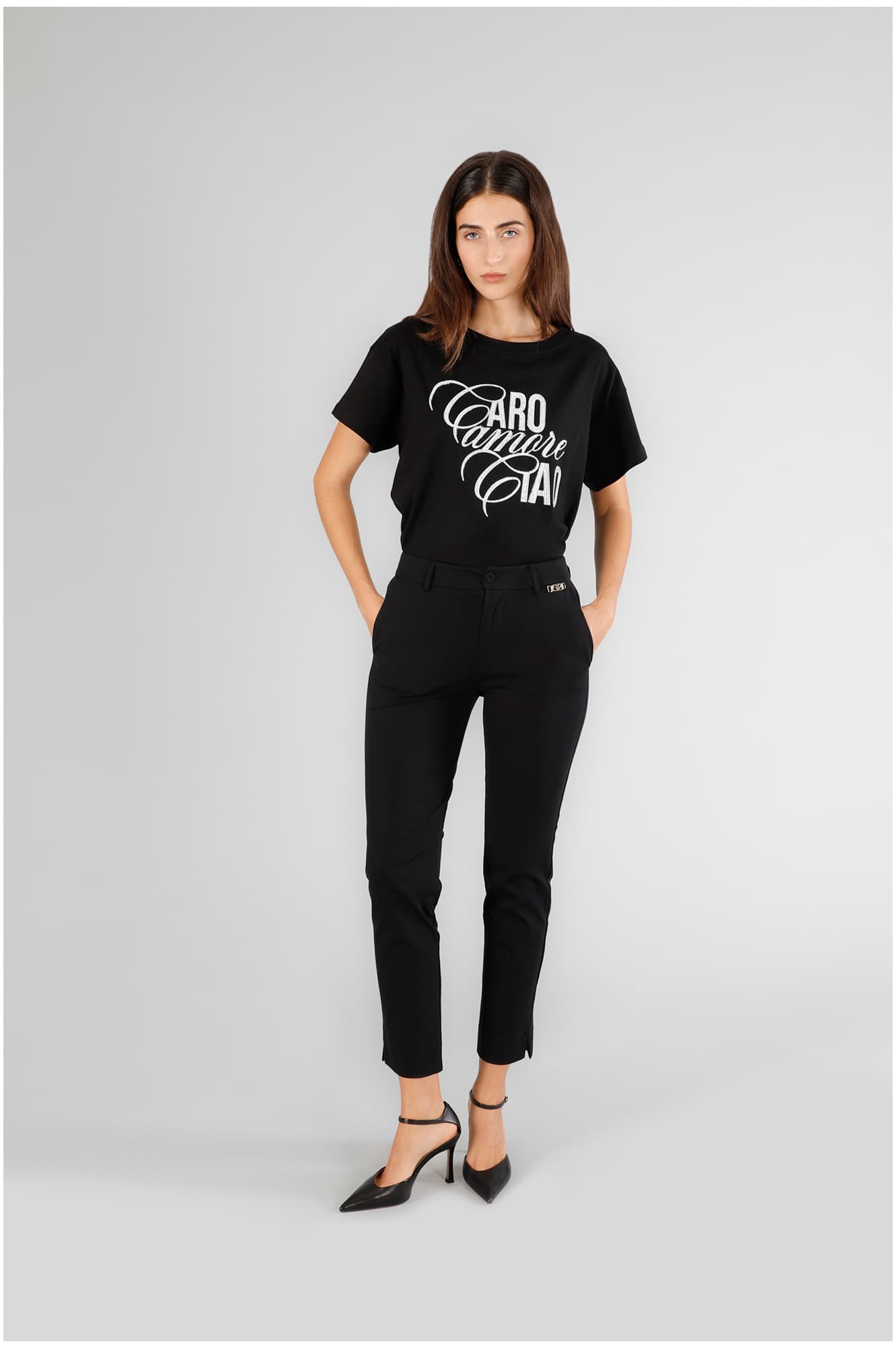 CafèNoir — Pantaloni sigaretta tessuto elasticizzato nero