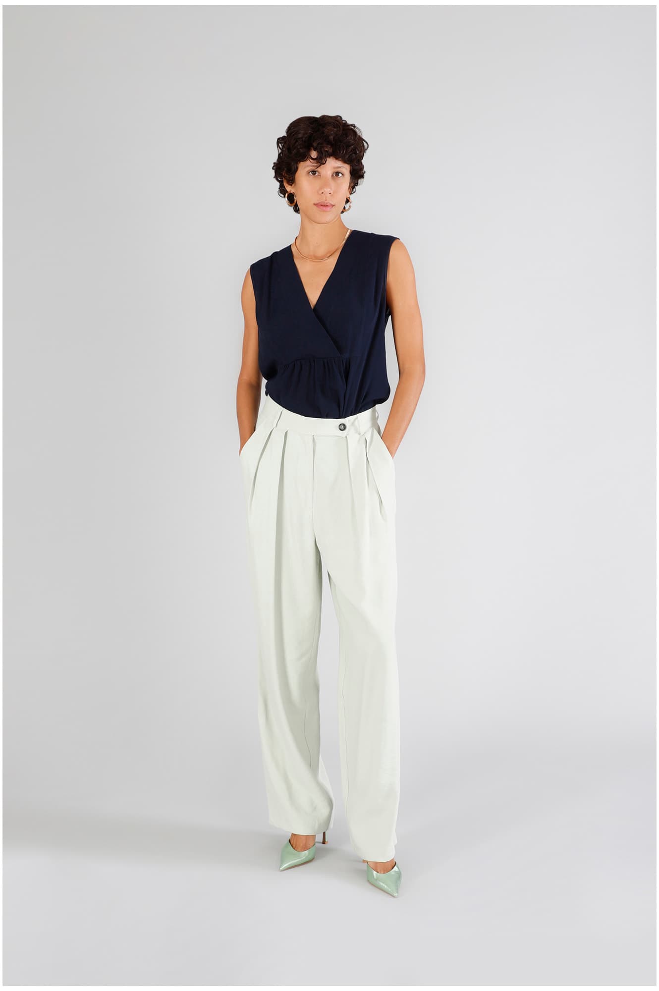 CafèNoir — Pantaloni palazzo con pinces aloe