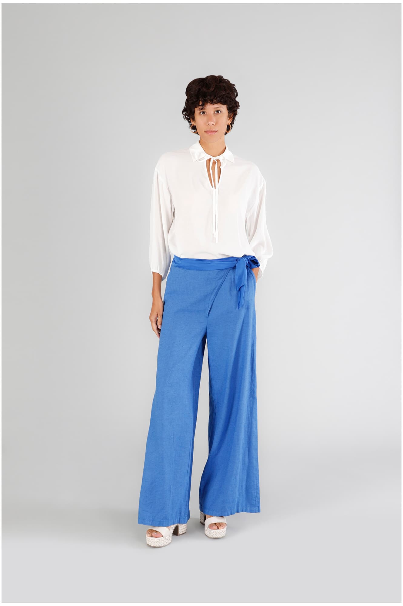 CafèNoir — Pantaloni palazzo con chiusura a portafoglio bluette
