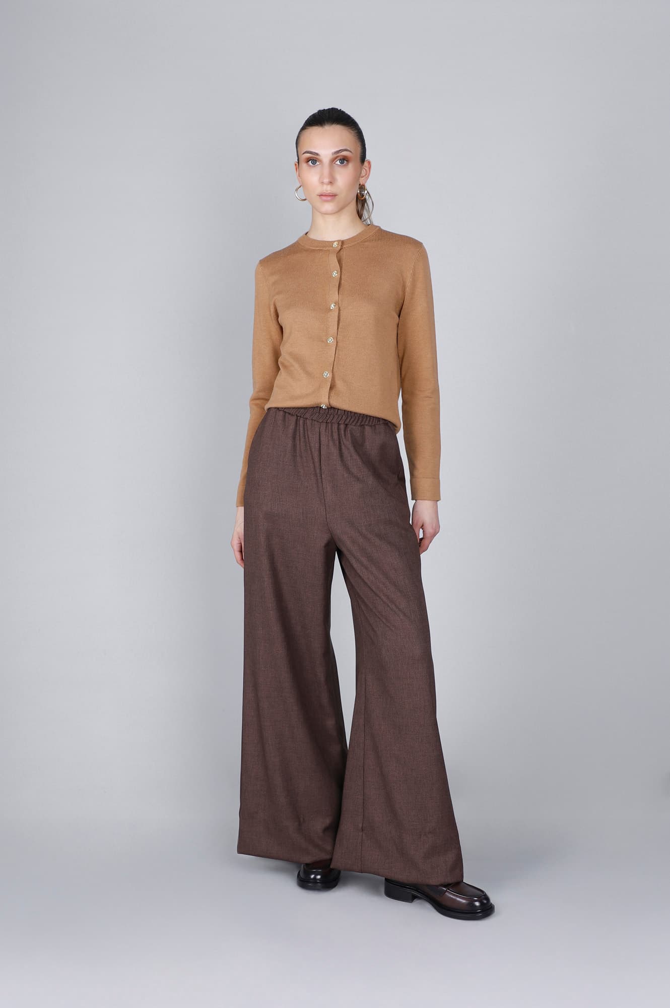 CafèNoir — Pantaloni palazzo con vita elasticata cioccolato