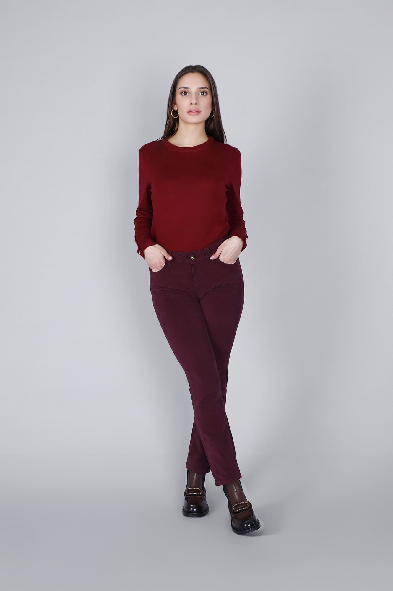 CafèNoir — Pantaloni slim tinto capo burgundy