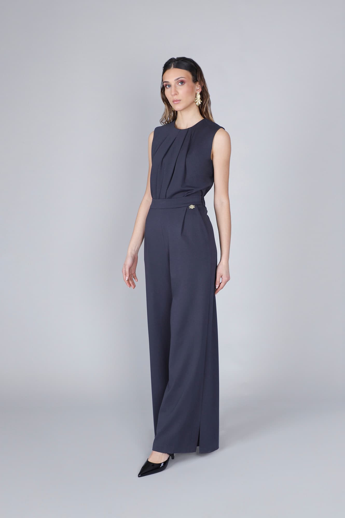 CafèNoir — Pantaloni palazzo tessuto elasticizzato antracite