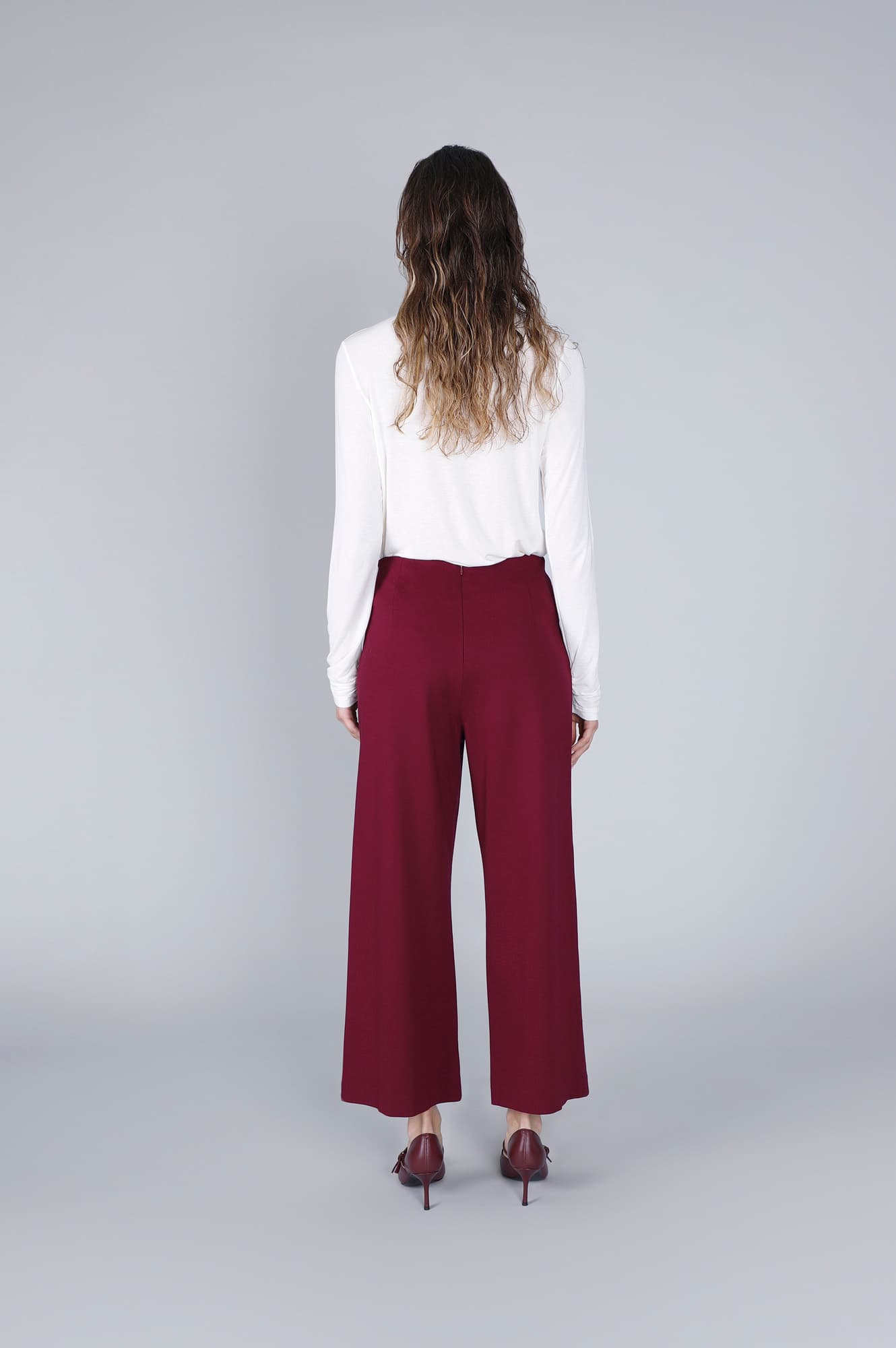 Pantaloni gamba ampia tessuto elasticizzato burgundy — vista 2