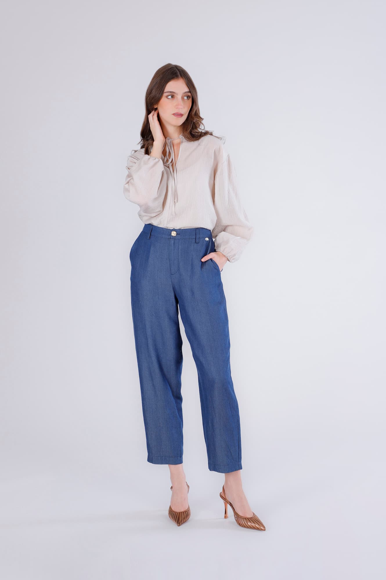 CafèNoir — Pantaloni cocoon in tencel denim indaco