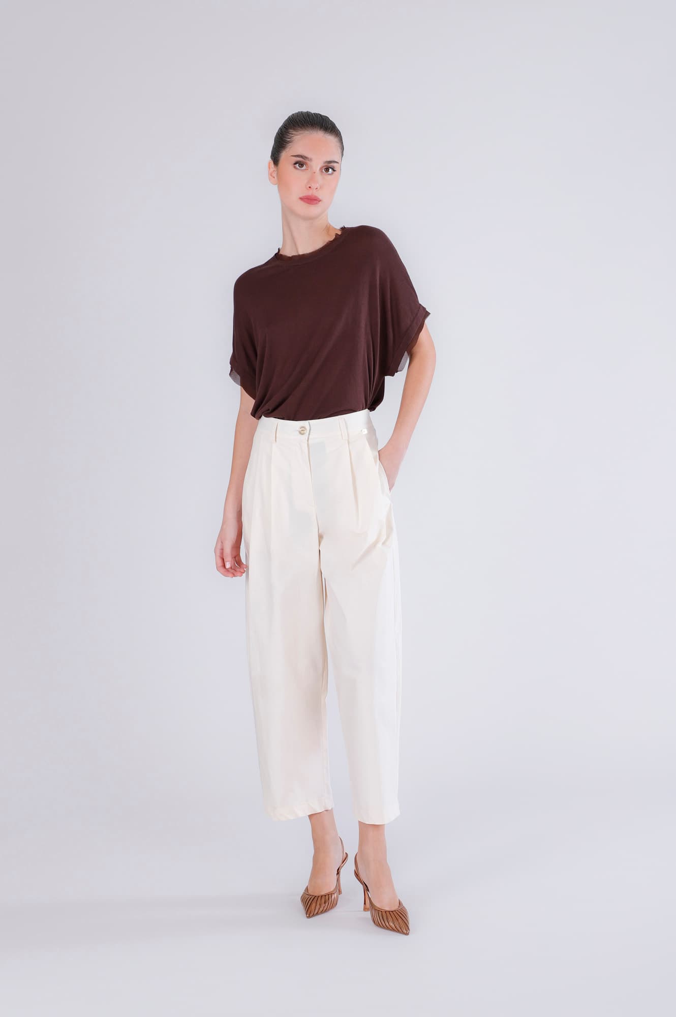 CafèNoir — Pantaloni cocoon tela paracadute avena