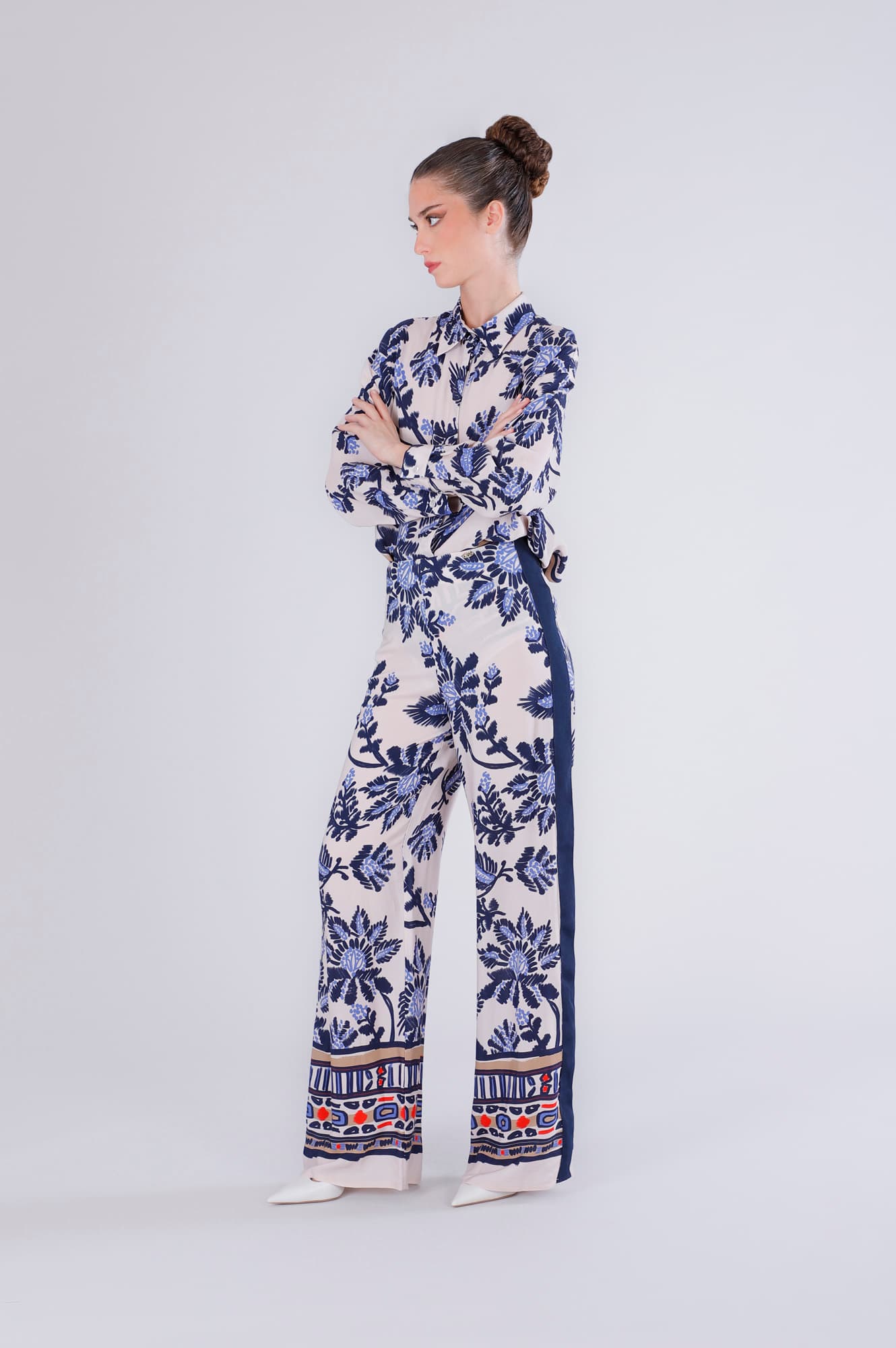 CafèNoir — Pantaloni palazzo stampati fiore multiblu