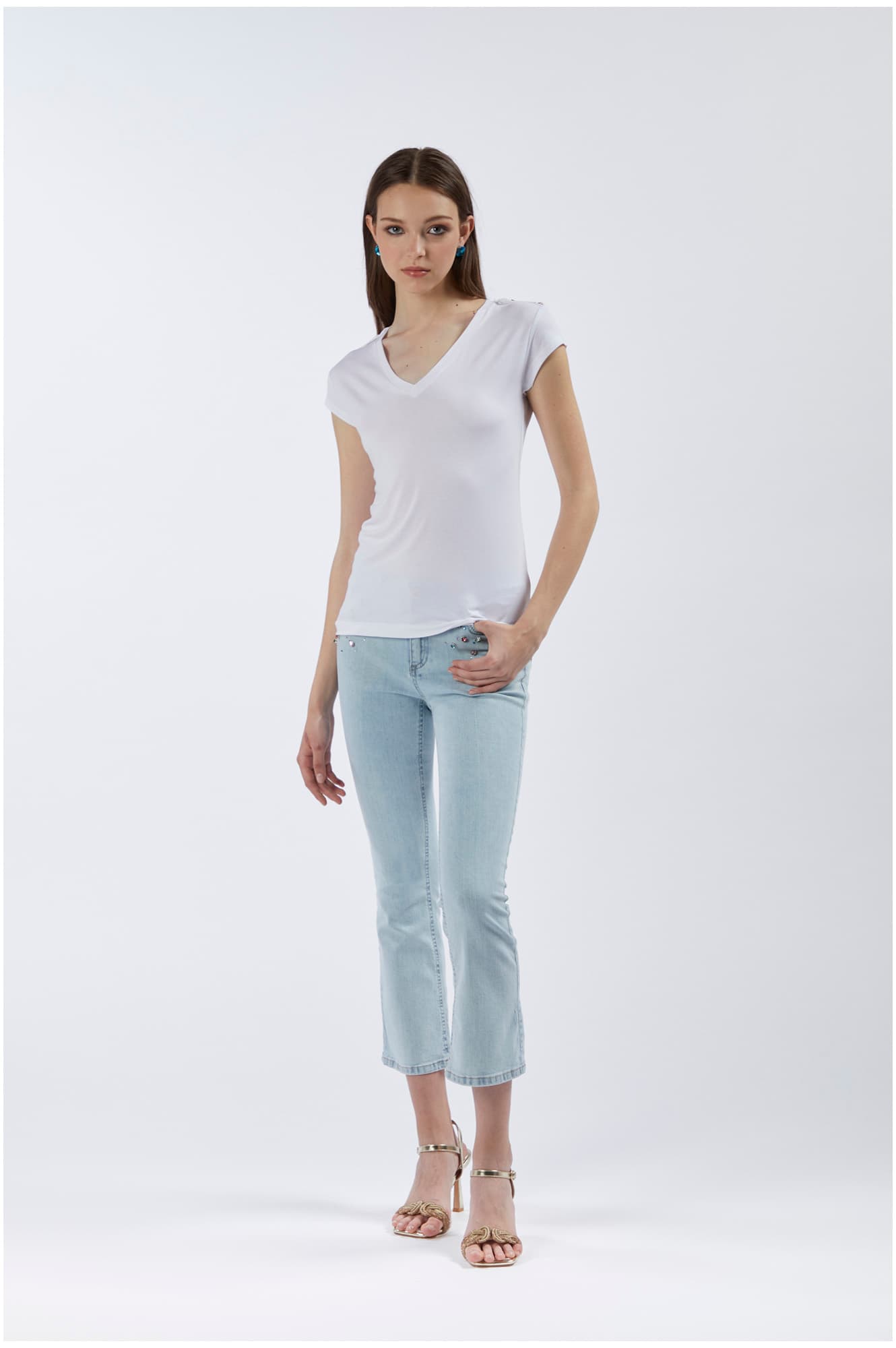 CafèNoir — T-shirt scollo a "v" con placchette alle spalle bianco
