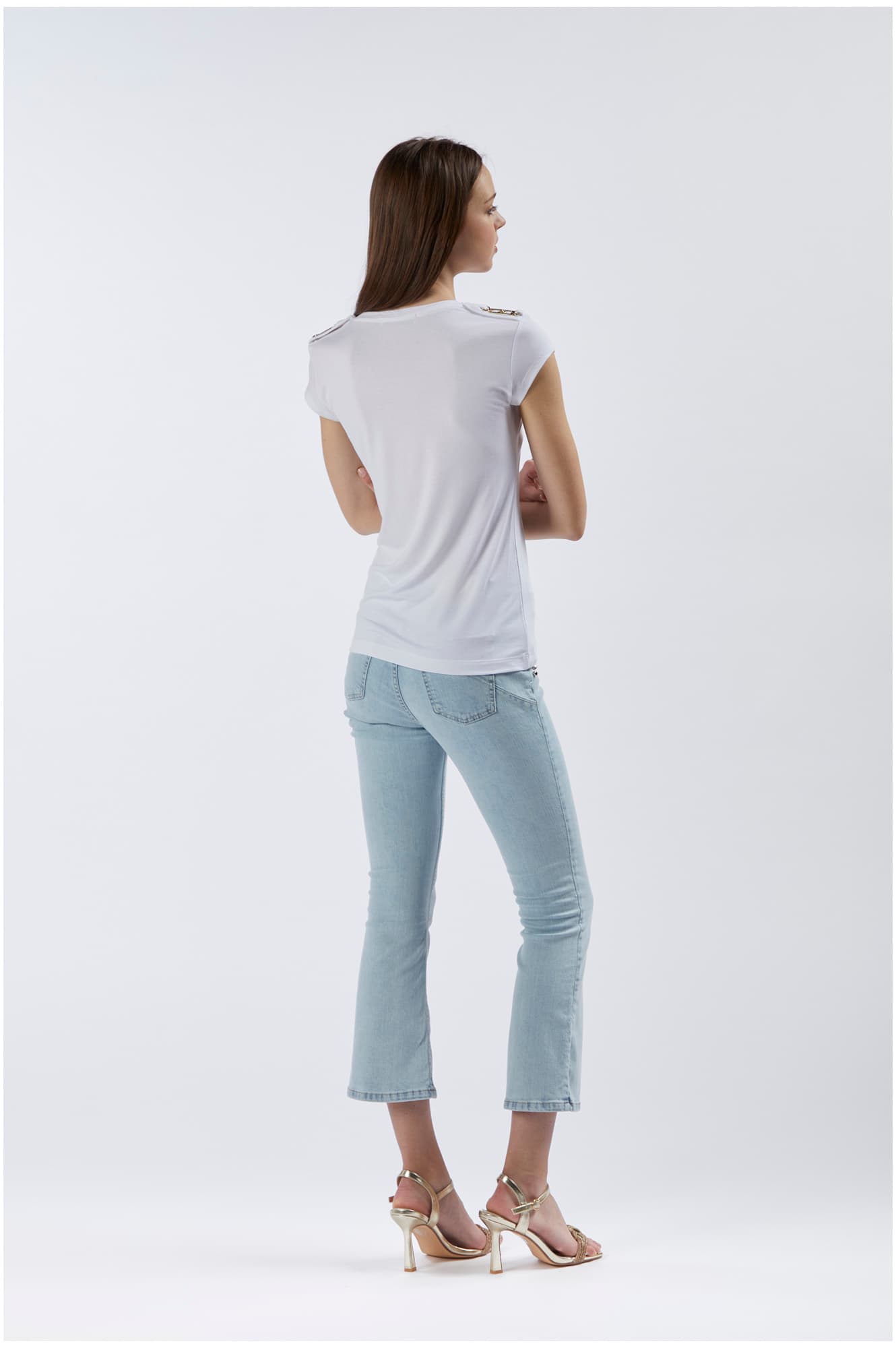 T-shirt scollo a "v" con placchette alle spalle bianco — vista 4